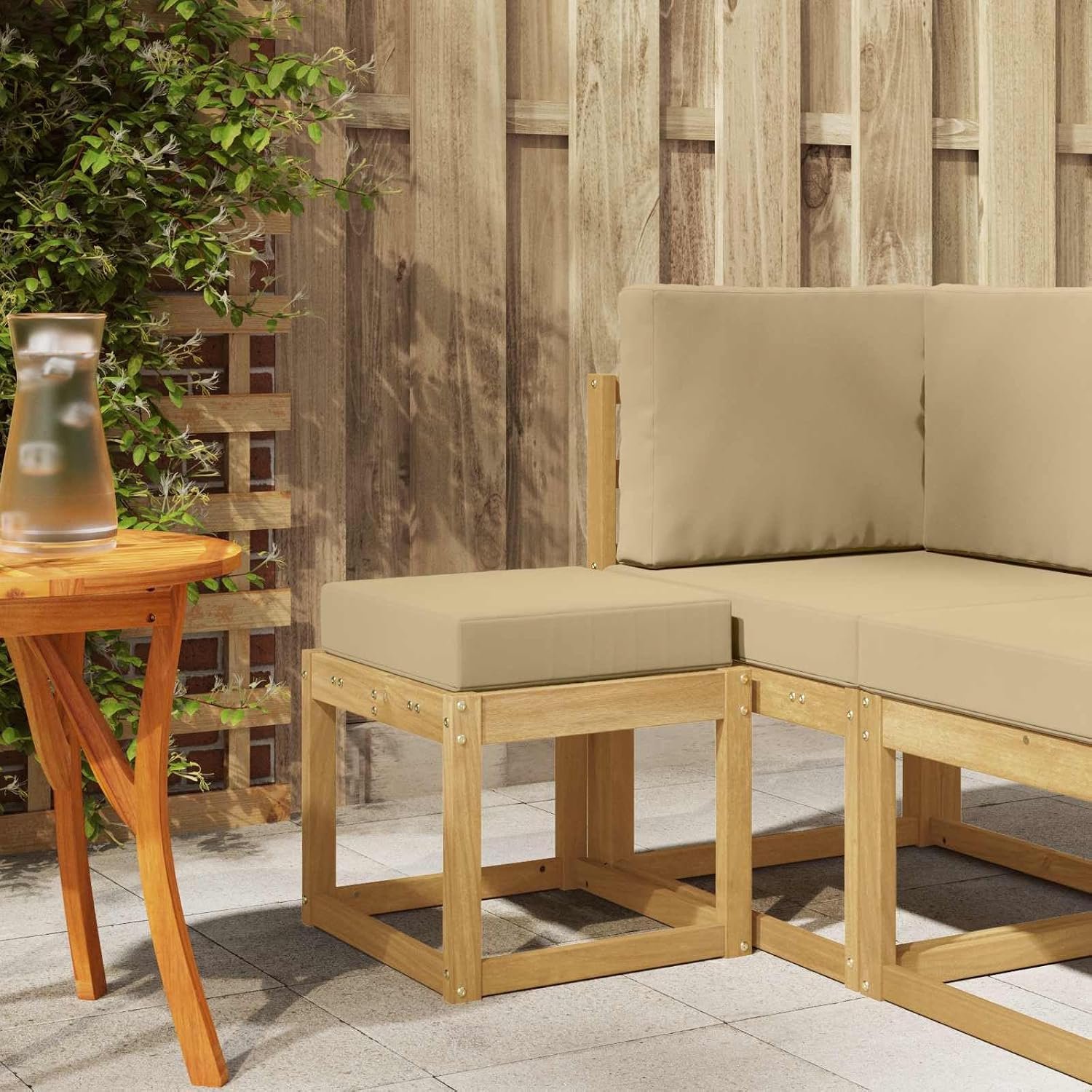 Hoekbank van massief acaciahout voor balkon en terras, modern design met strakke lijnen, flexibele zitindeling voor tuinfeest of leesuur, onderhoudsvriendelijk