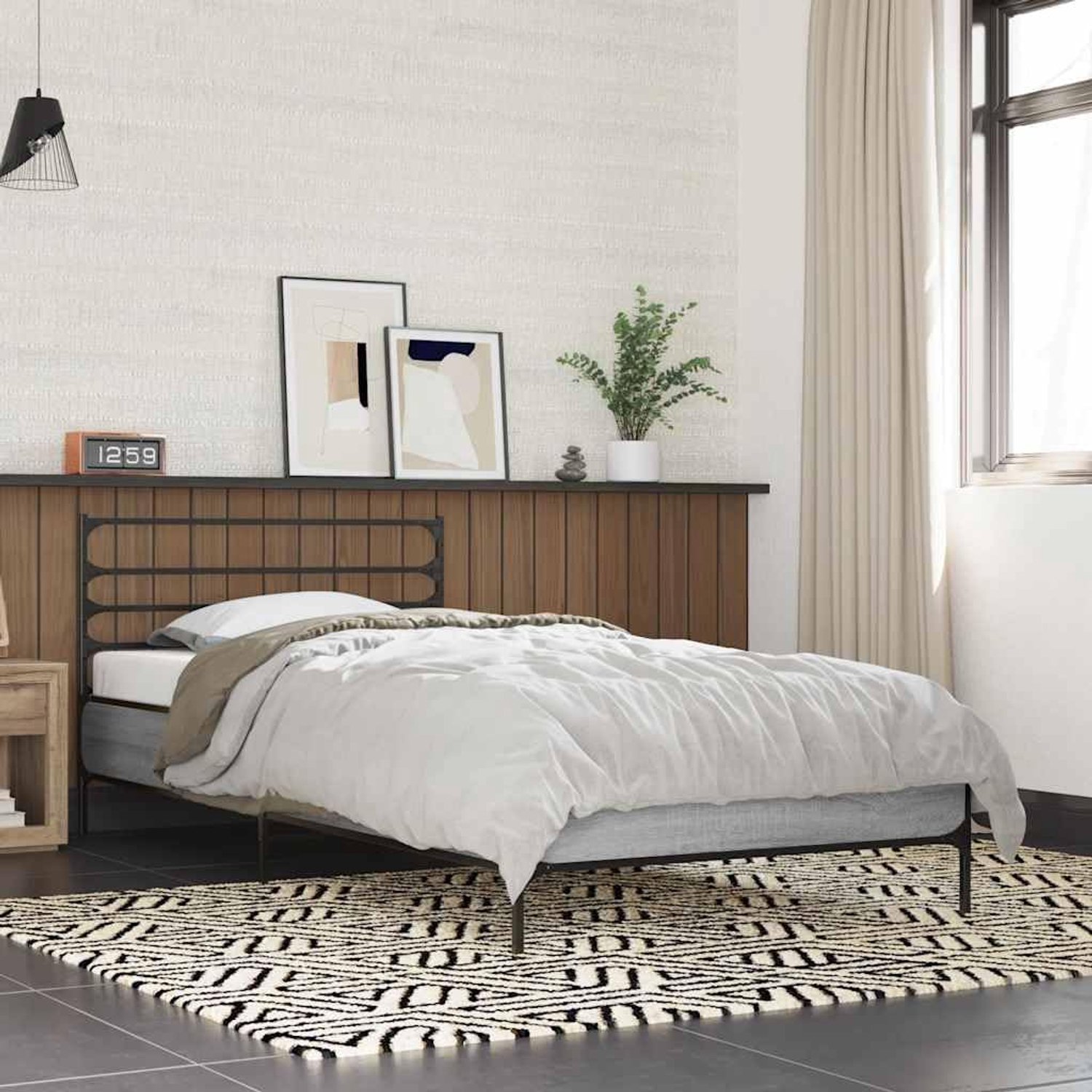 Hout metaal bedframe Grijs sonoma 100x200 cm