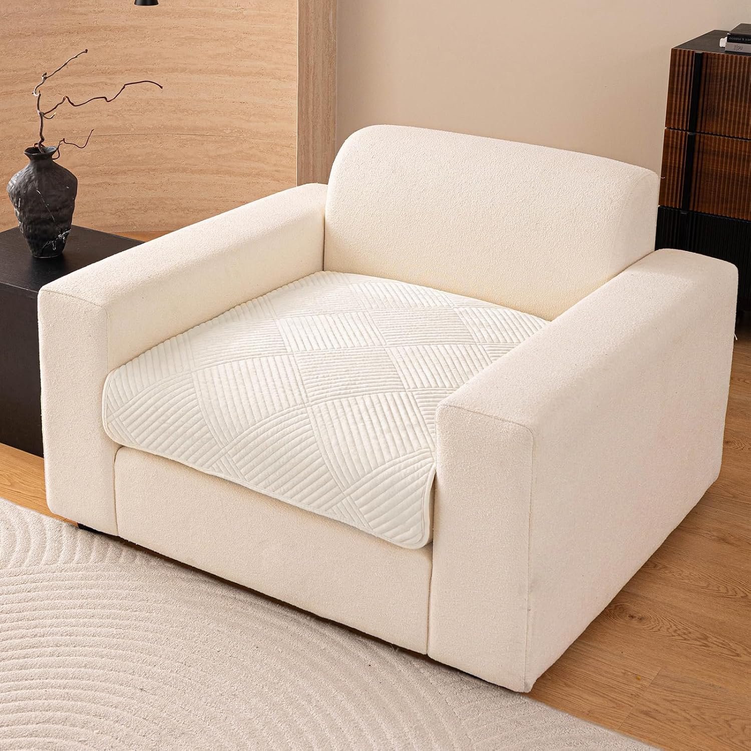 Bankhoes - Antislip Bankovertrek - Bankbeschermer - Korte Pluche Sofa Beschermer - Universeel - Voor 1-2-3 Zitsbank - Per Stuk - Beige - 90 x 90 cm