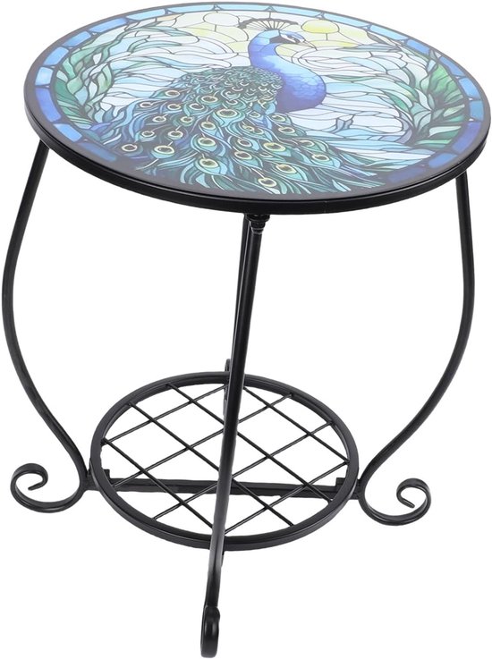 Ronde bijzettafel, ijzeren decoratieve patio-accenttafel, buitensalontafel voor tuinbalkon, binnen en buiten (B) — afbeelding 5