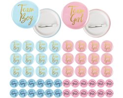 24 Gender Reveal Buttons en Stickers, Pin en Smoke Bomb voor Baby Shower en Feestdecoratie, Jongens of Meisjes Thema, 4.5cm Rond
