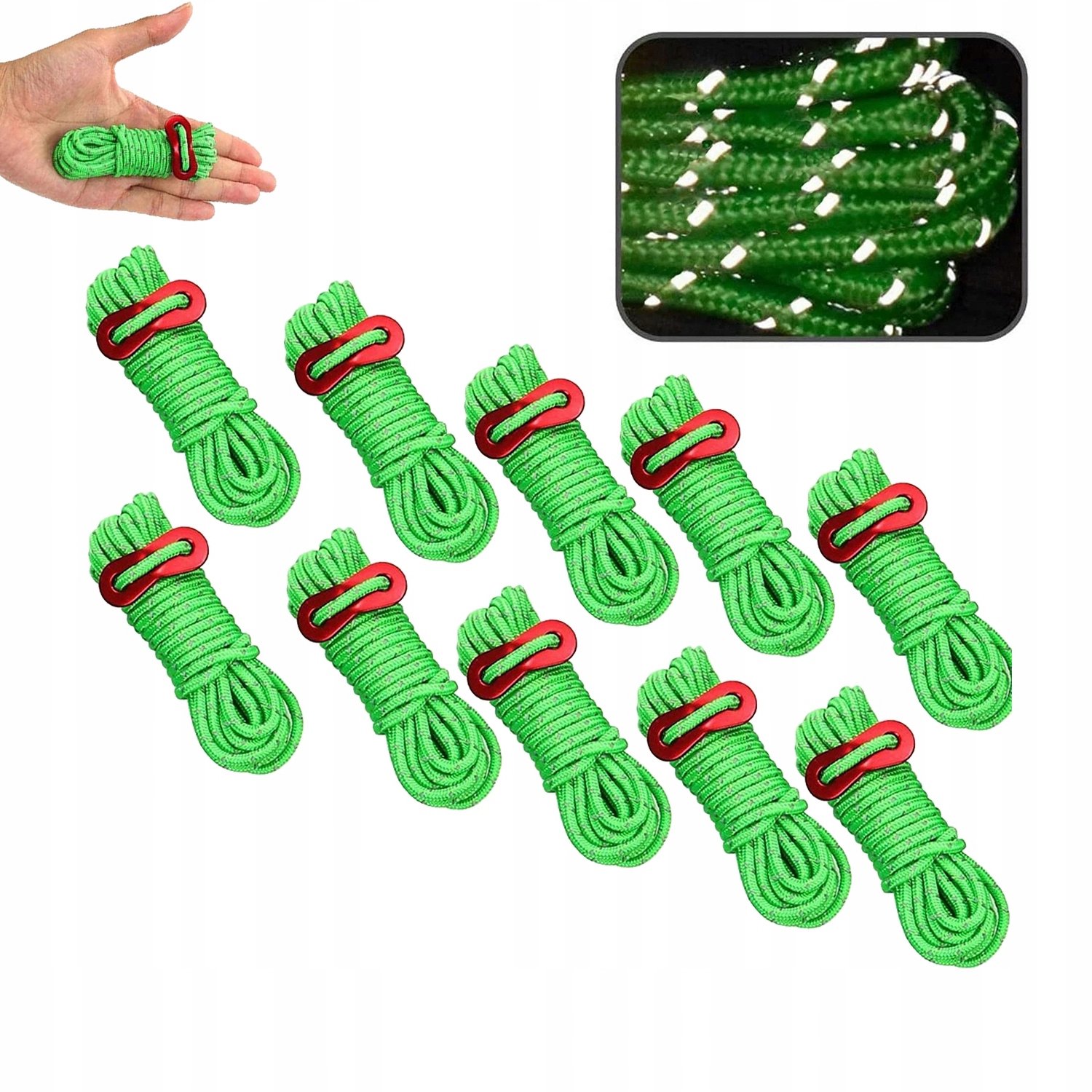 10x Reflecterende Scheerlijnen voor Tenten - 4m Groen, 4mm