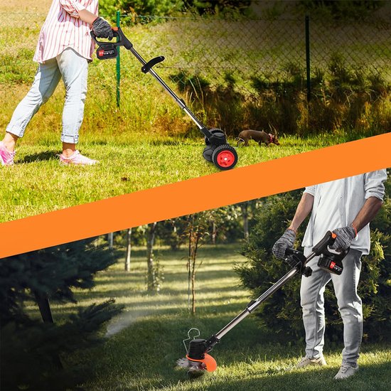 Draadloze grasmaaier met 21V-accu (4,0 Ah) - Handgrasmaaier - Elektrische trimmer - Klein multifunctioneel - Telescopisch - 125 cm - 4000 mAh - Oranje — afbeelding 4