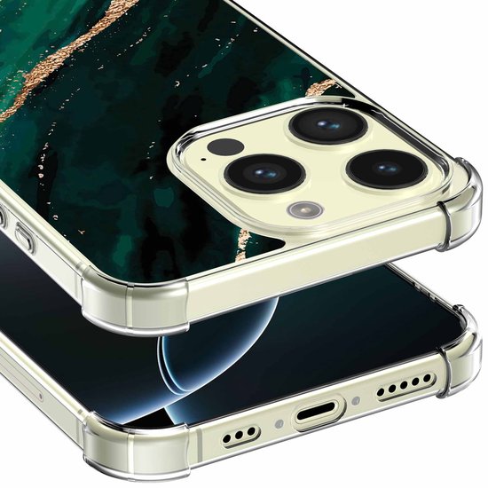 Smartphonica Geschikt voor iPhone 16 Pro Max Telefoonhoesje met Goud Groen Marmer opdruk - Draadloos op te laden - Shockproof Siliconen TPU Strong Case - Sterk Schokbestendig Telefoonhoesje geschikt voor iPhone 16 Pro Max