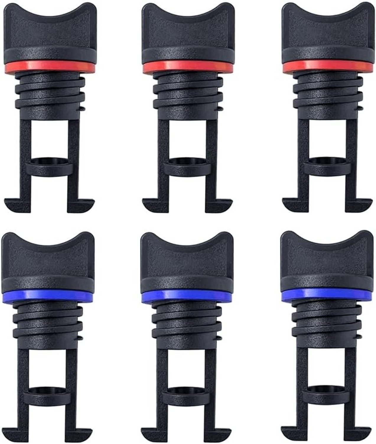 Set van 6 Nylon Afvoertappen voor Kayak, Canoe en Boot met Rubber Pakking in Rood en Blauw
