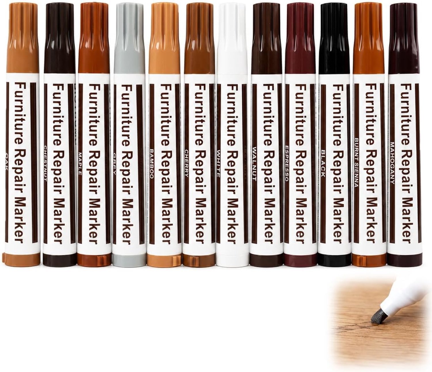 12 stuks laminaatreparatieset, meubelreparatie houtmarkers, houtreparatieverf, meubelmarker reparatie, houtreparatieverf, vlekken, geschikt voor houten vloeren, tafels en bureaus