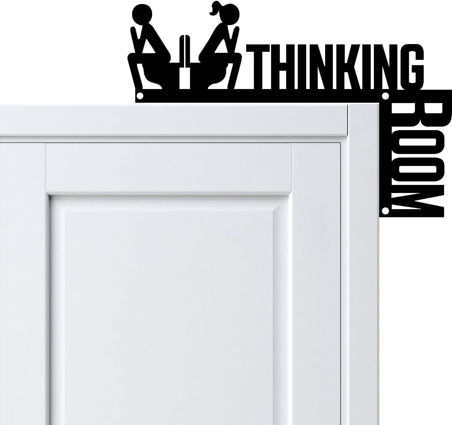 Denkende kamer badkamer teken, grappig badkamerdeur teken, zwart toilet deur decor muurkunst voor thuis toilet mannen vrouwen (rechterkant, B)
