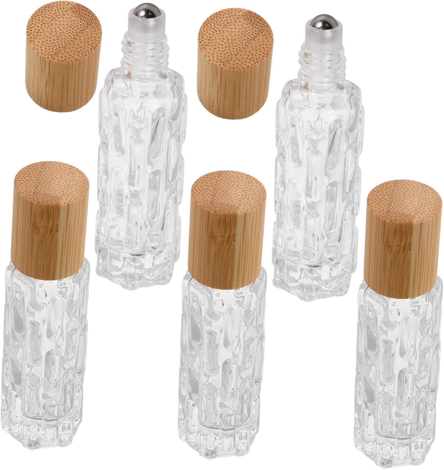 5 Stuks Glazen rollerfles met bamboe deksel met rollende bal leeg glazen bakjes met bamboe deksels rol flessen mini-rollerballflessen rolflessen voor etherische oliën Glas