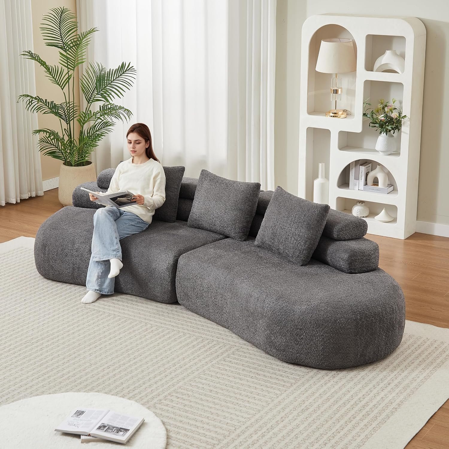 Sofa chenille, 3-delig, cashew-design, antraciet
