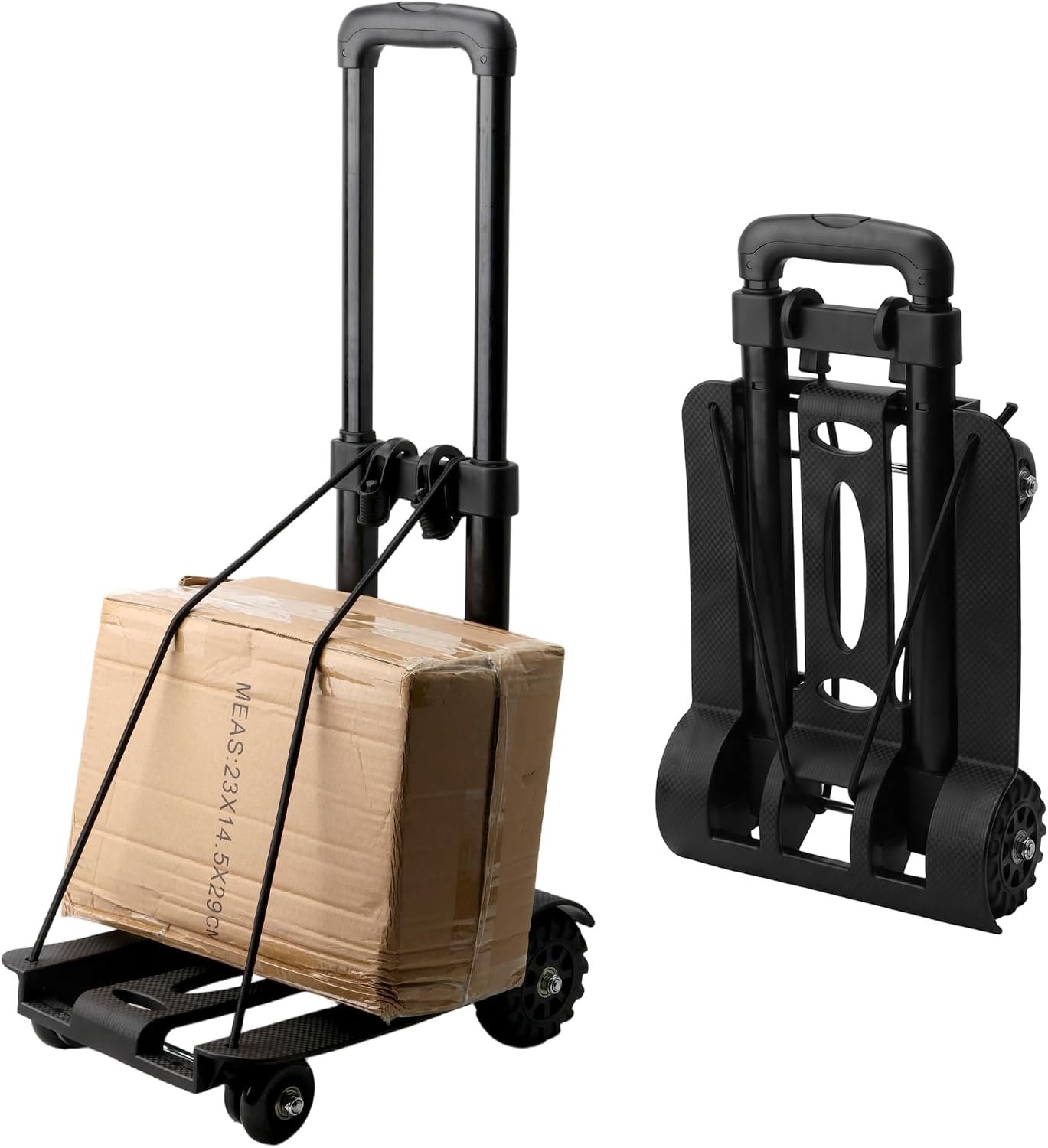 Inklapbaar, zwarte steekwagen met uittrekbare handgreep, maximale belasting 45 kg / 99lbs, inklapbare transportwagen voor reizen, verhuizing, winkelen