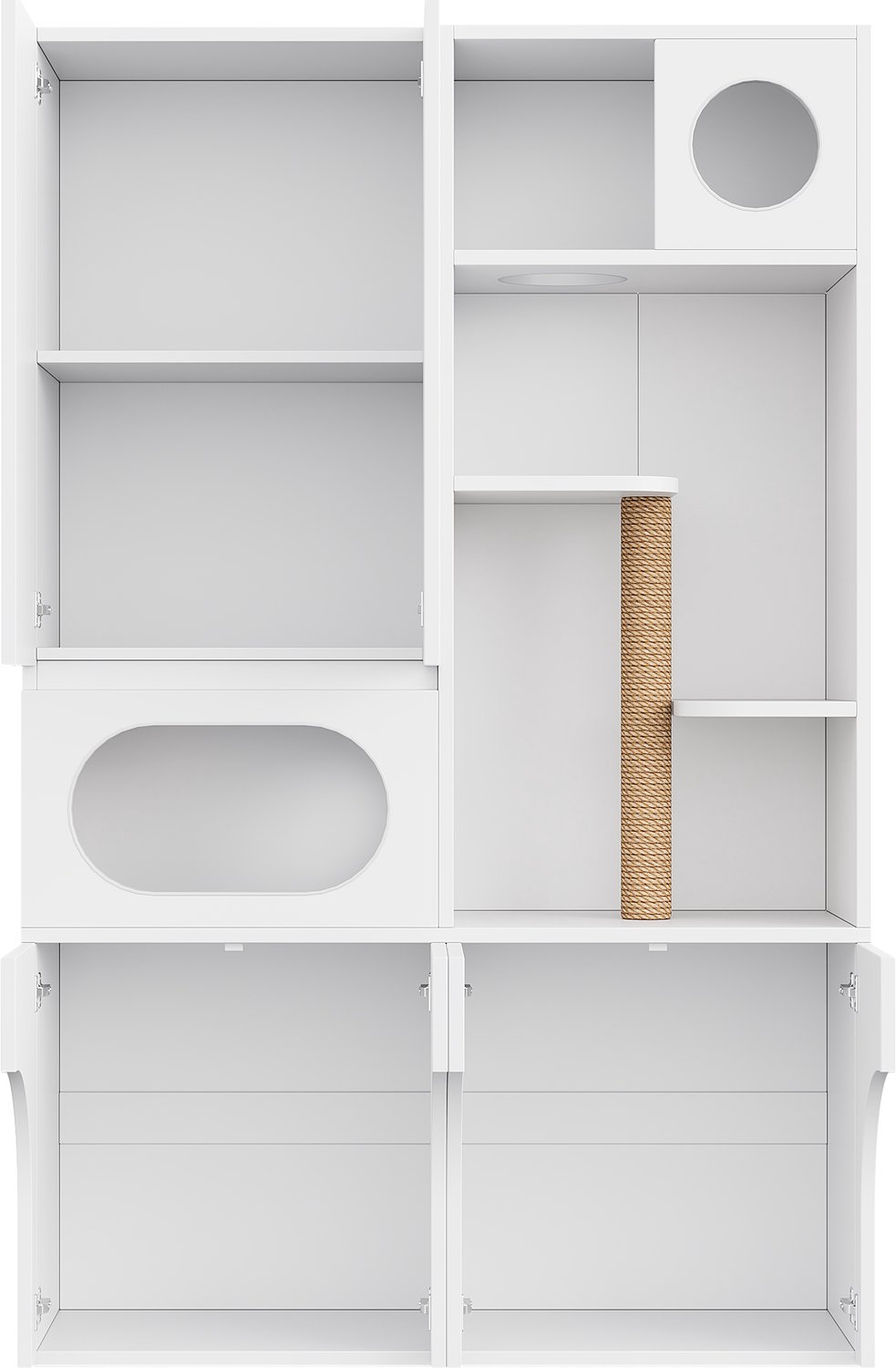Kattenbakkast Voor 2 Kattenbakken - Met Sisal Krabpaal En Rustplekken - Opbergruimte Voor Kattenartikelen - Wit MDF - 140 x 45 x 195 cm