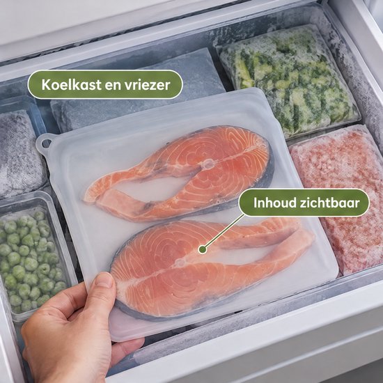 Lomera Siliconen Vershoudzak 1960 ml - Herbruikbare Diepvrieszak - Boterhamzakje - Bewaarzak voor Voedsel - Hersluitbaar Zakje - Invrieszak - Vriezerzak - Mealprep - Opbergzak - BPA-vrij — cadeau in Cadeau-ideeën - foto 4