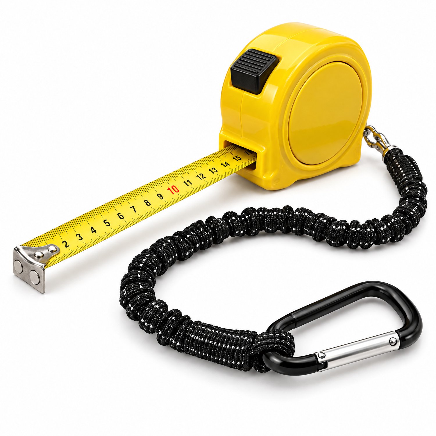 Lomera Rolmaat met Koord - Magnetische Rolbandmaat - Rolmeter met Riemclip - Metalen Meetlint - Tool Lanyard met Karabijnhaak - Gereedschapskoord - Elastische Gereedschapslijn