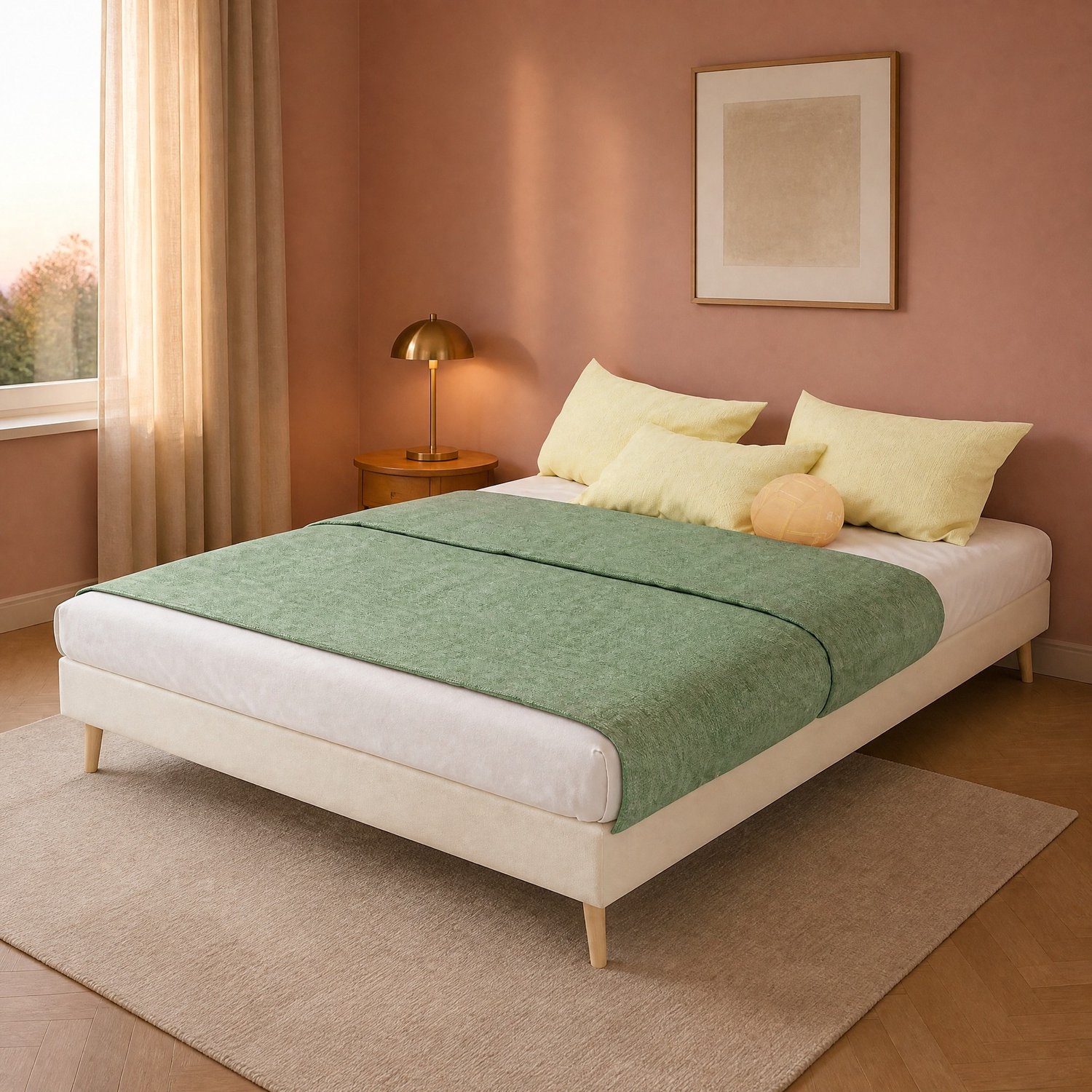 CHICFURN Bedframe 140 x 200 cm - lattenbodem - beige stoffen bekleding