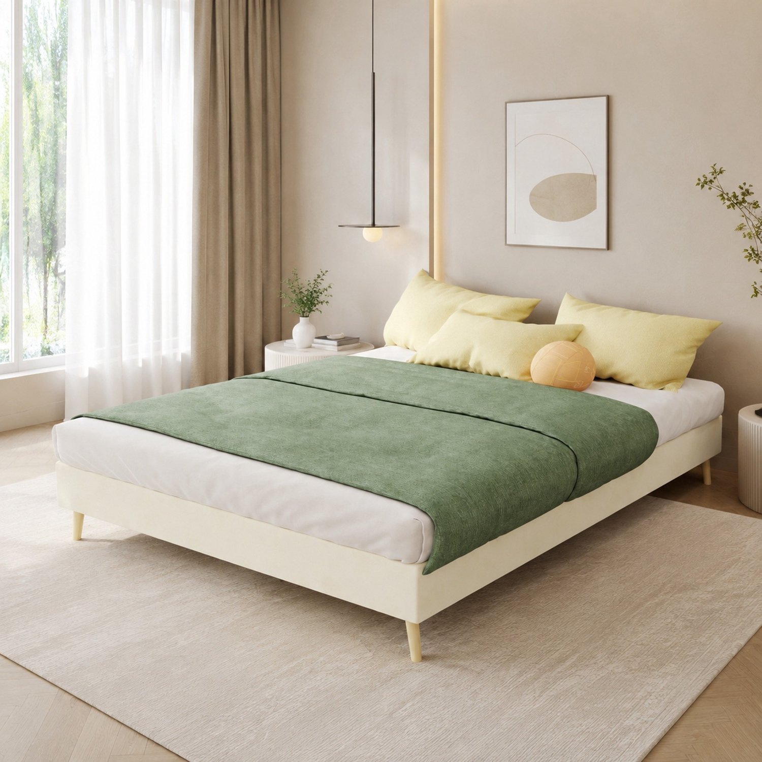 CHICFURN Bedframe 140x200 cm - stoffen bekleding - beige - lattenbodem