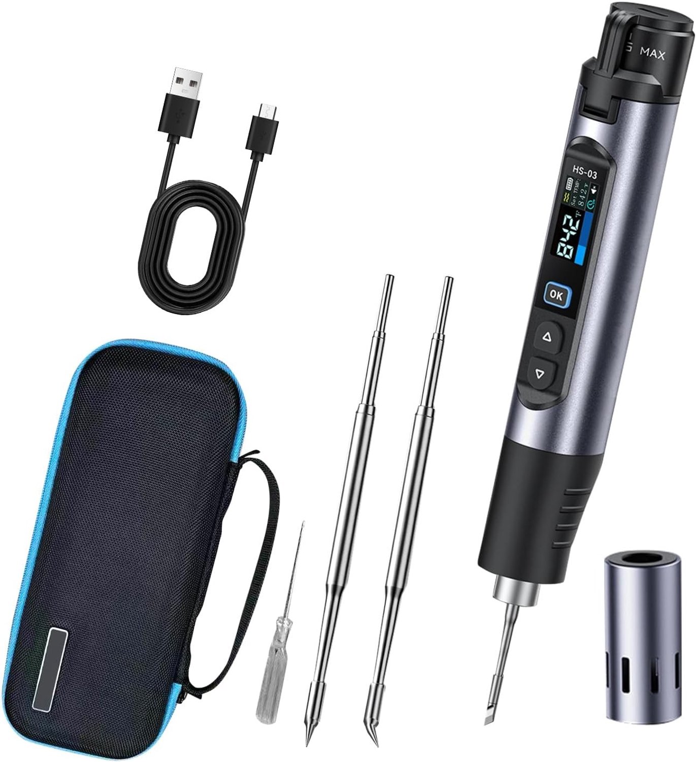 Draadloze en Oplaadbare Soldeerbout Set met 5 Temperatuurinstellingen, 2600mAh Batterij en 3 Soldeertips voor DIY Projecten en Reparaties