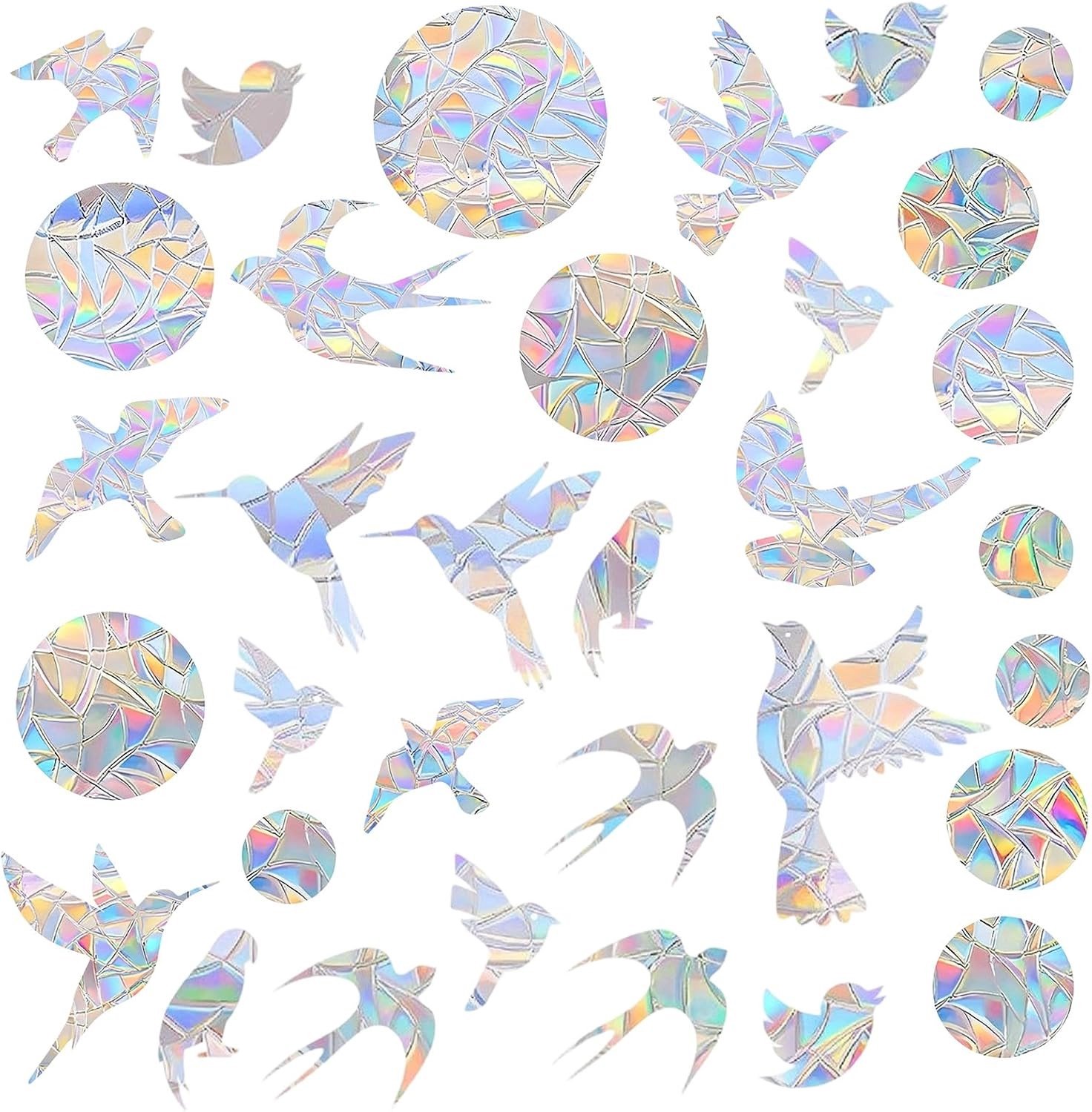 35 Stuks Vogelbescherming Stickers met Regenboog Effect - Plakfolie voor Ramen, Glazen Deuren en Serres tegen Vogels