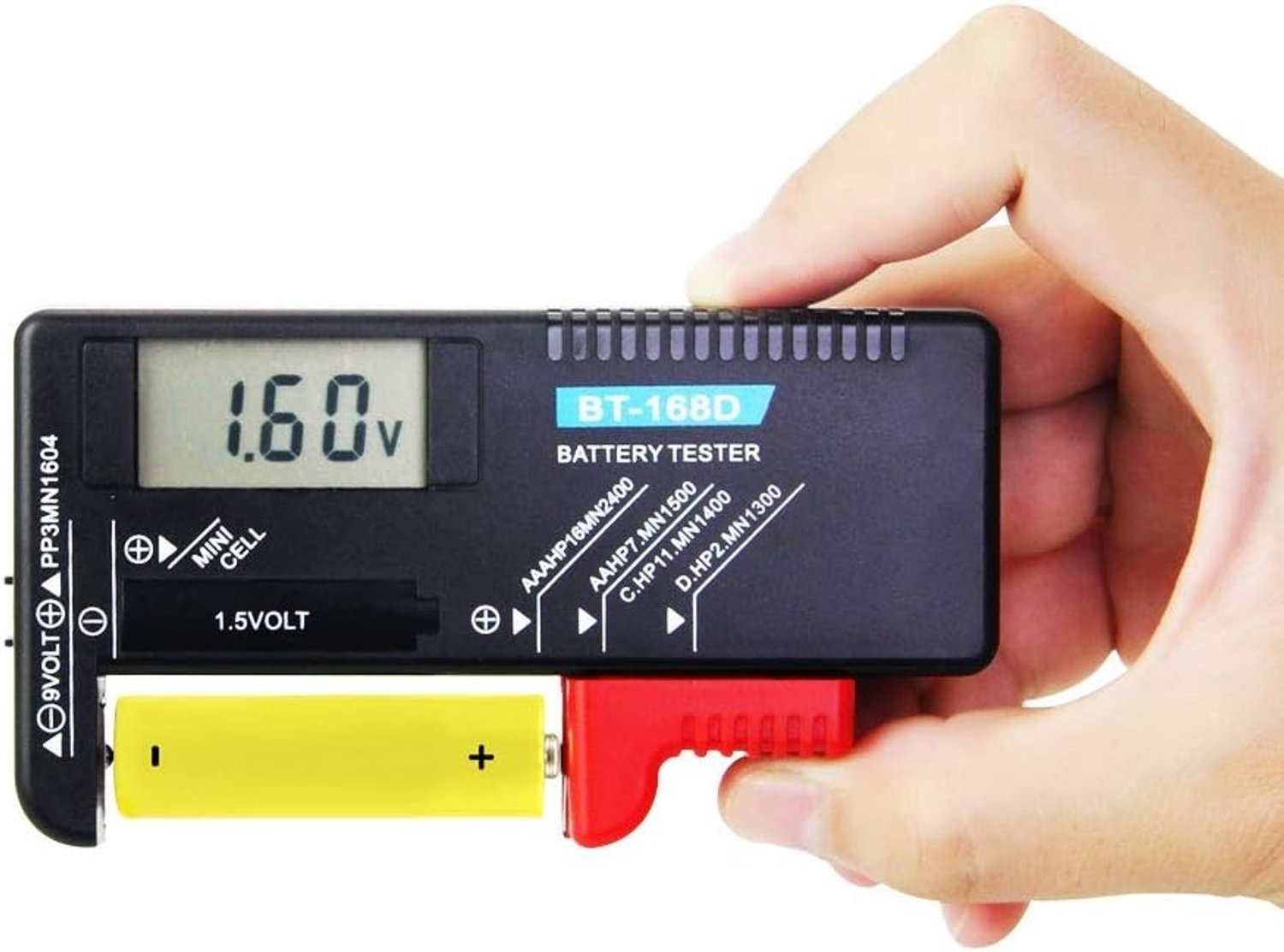 Digitale Accutester - Zwart - Universele Accutester voor AA, AAA, C, D, 1,5 V, 9 V Batterijen en Knoopcelbatterijen