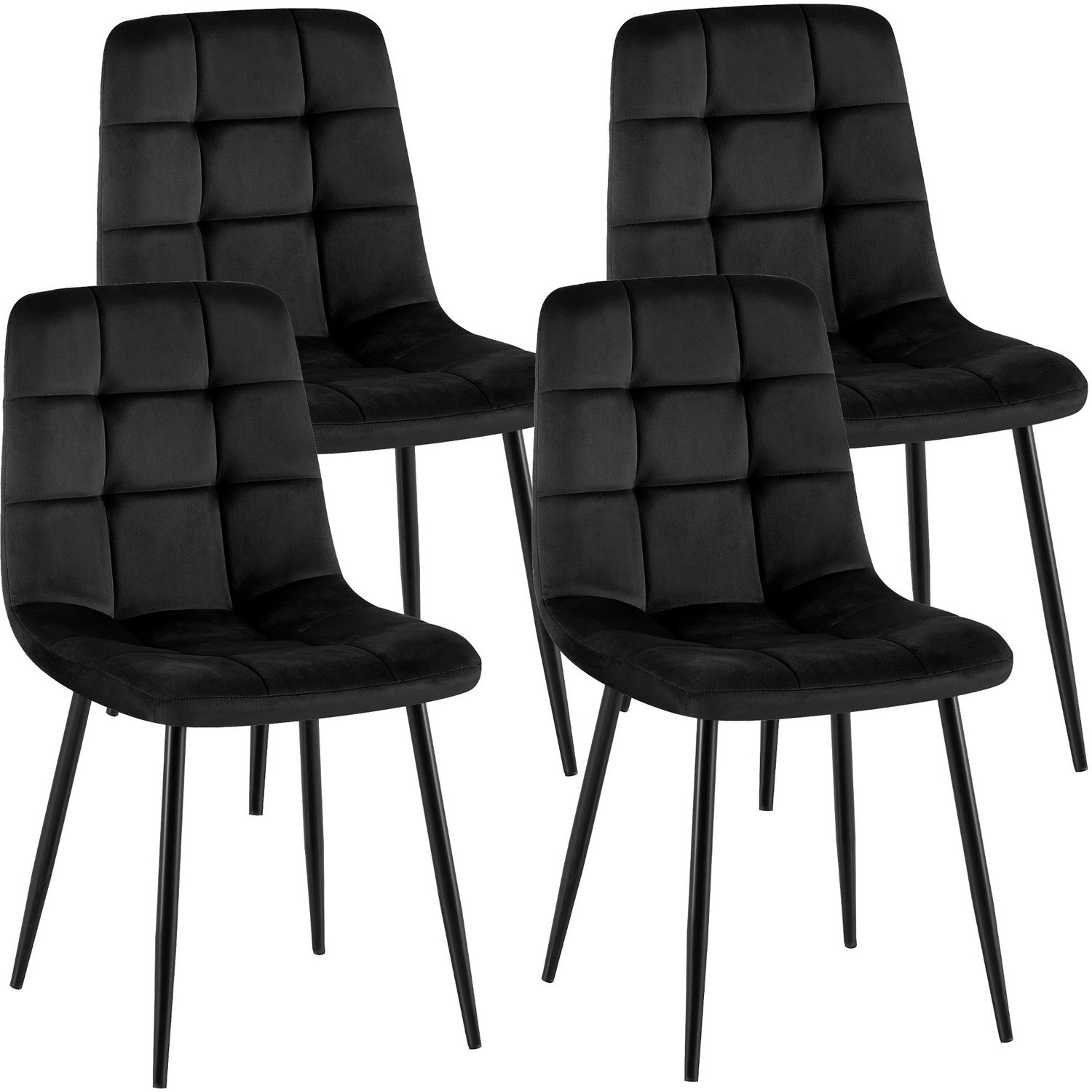 Luxe Comfort Eetkamerstoelen - Set van 4 - Zwart Fluweel/zwart
