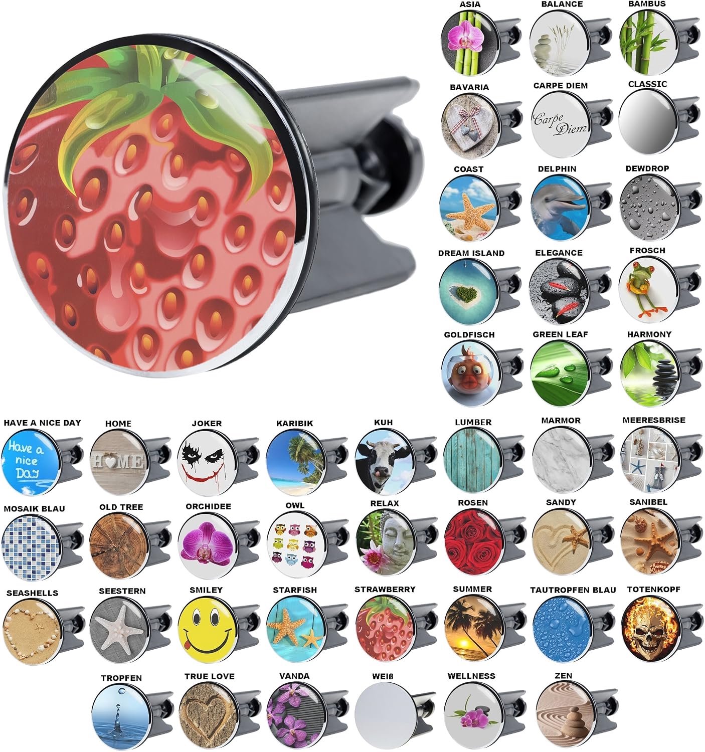 Stopper Strawberry, vele mooie wastafel stopper om uit te kiezen, hoogwaardige kwaliteit ✶✶✶✶✶