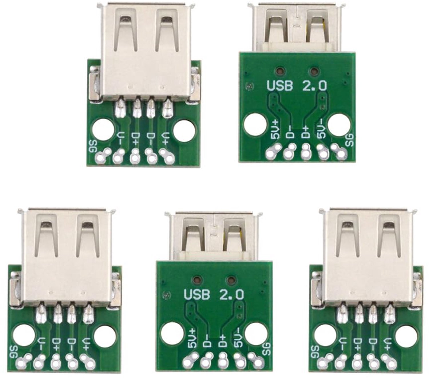5 stuks USB2.0 Type-A vrouwelijke connector DIY OEM stopcontact PCB-bord montage flens soldeer type 480 Mbps