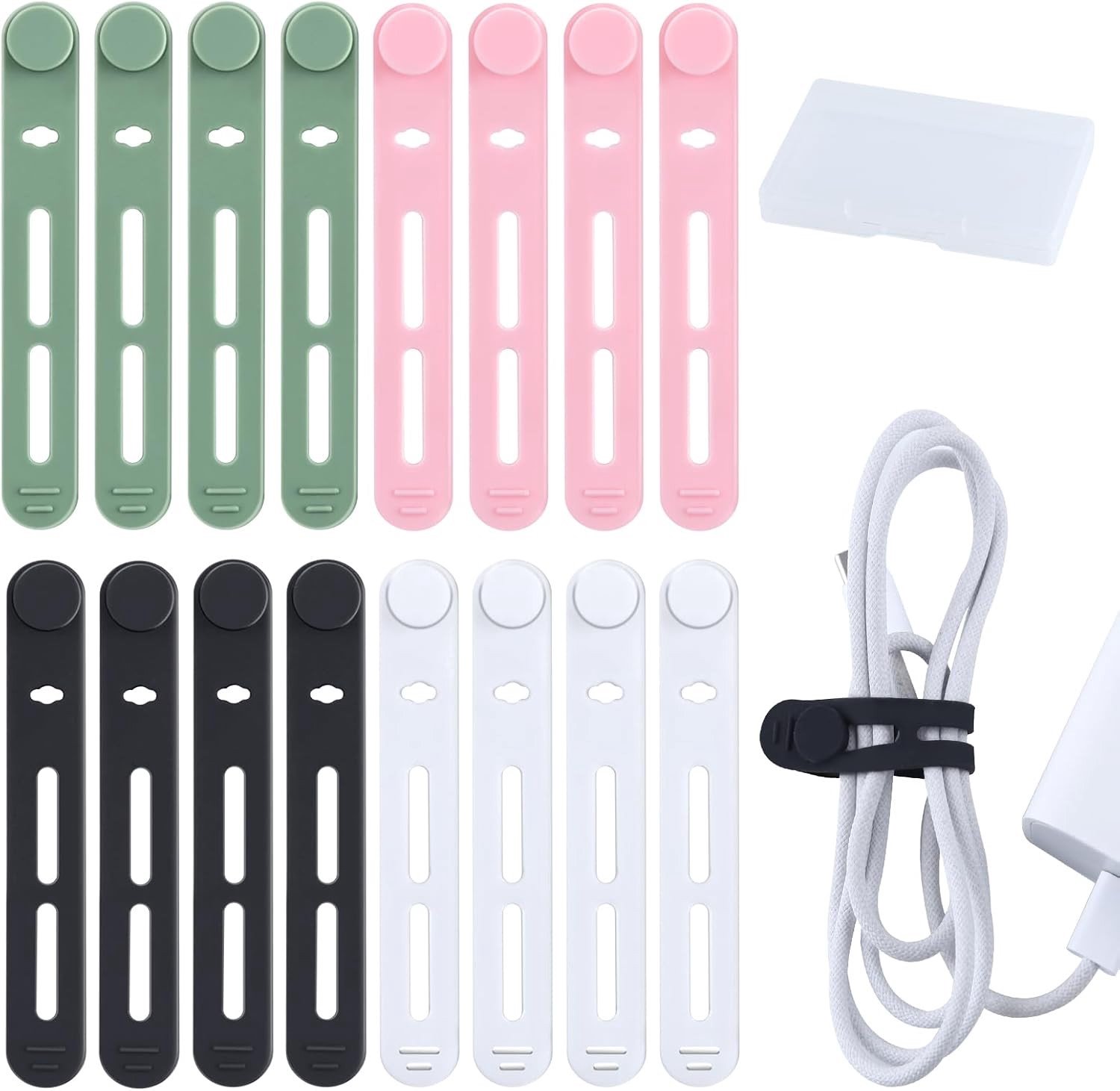 16-delige Silicone Koord Organizer met Opbergetui voor Oordopjes, Telefoonkabels en Computerdraden - Herbruikbare Kabelbinders voor Thuis en Kantoor
