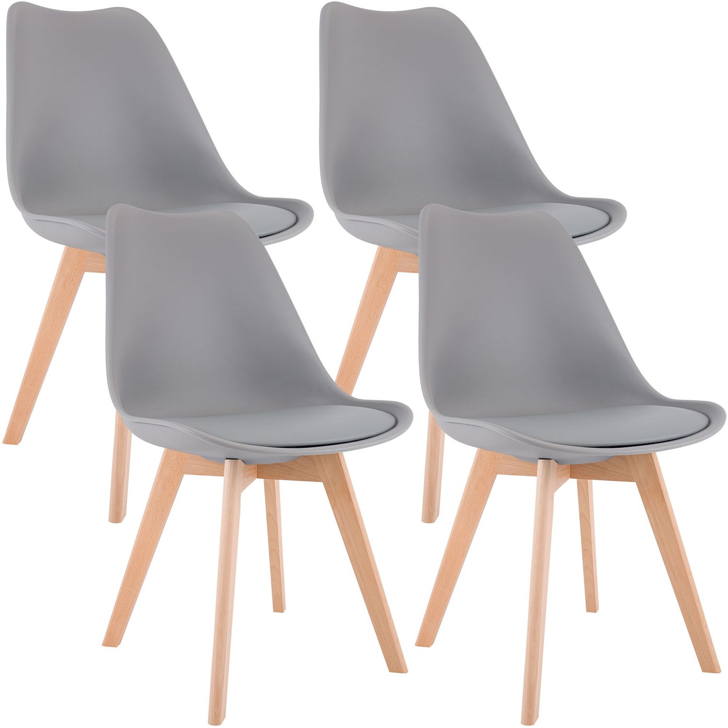 Luxe Comfort Eetkamerstoelen - Set van 4 - Grijs Kunststof/grijs