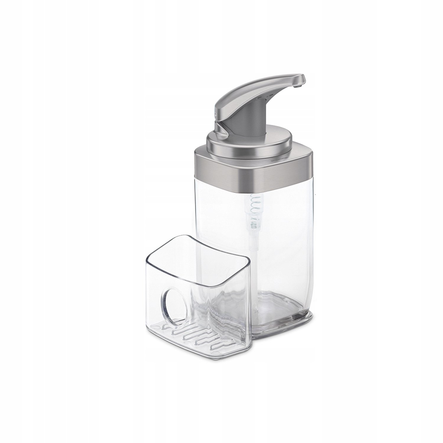 Simplehuman - Zeepdispenser Handpomp Kunststof Mat met Houder 650 ml - Transparant - Nikkel