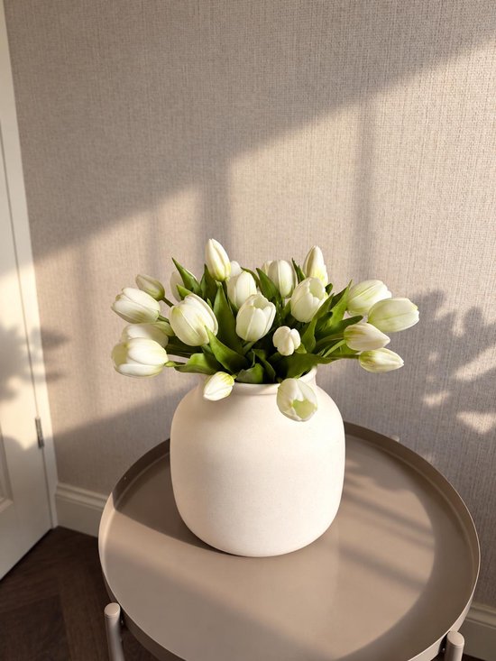 Kunstboeket Tulpen Wit - Kunstbloemen - Kunst Tulpen - Kunst Boeket - Tulp - ± 35cm - Bos van 25 Stuks - Zijden Bloemen - Bruiloft - Cadeau - Voorjaar