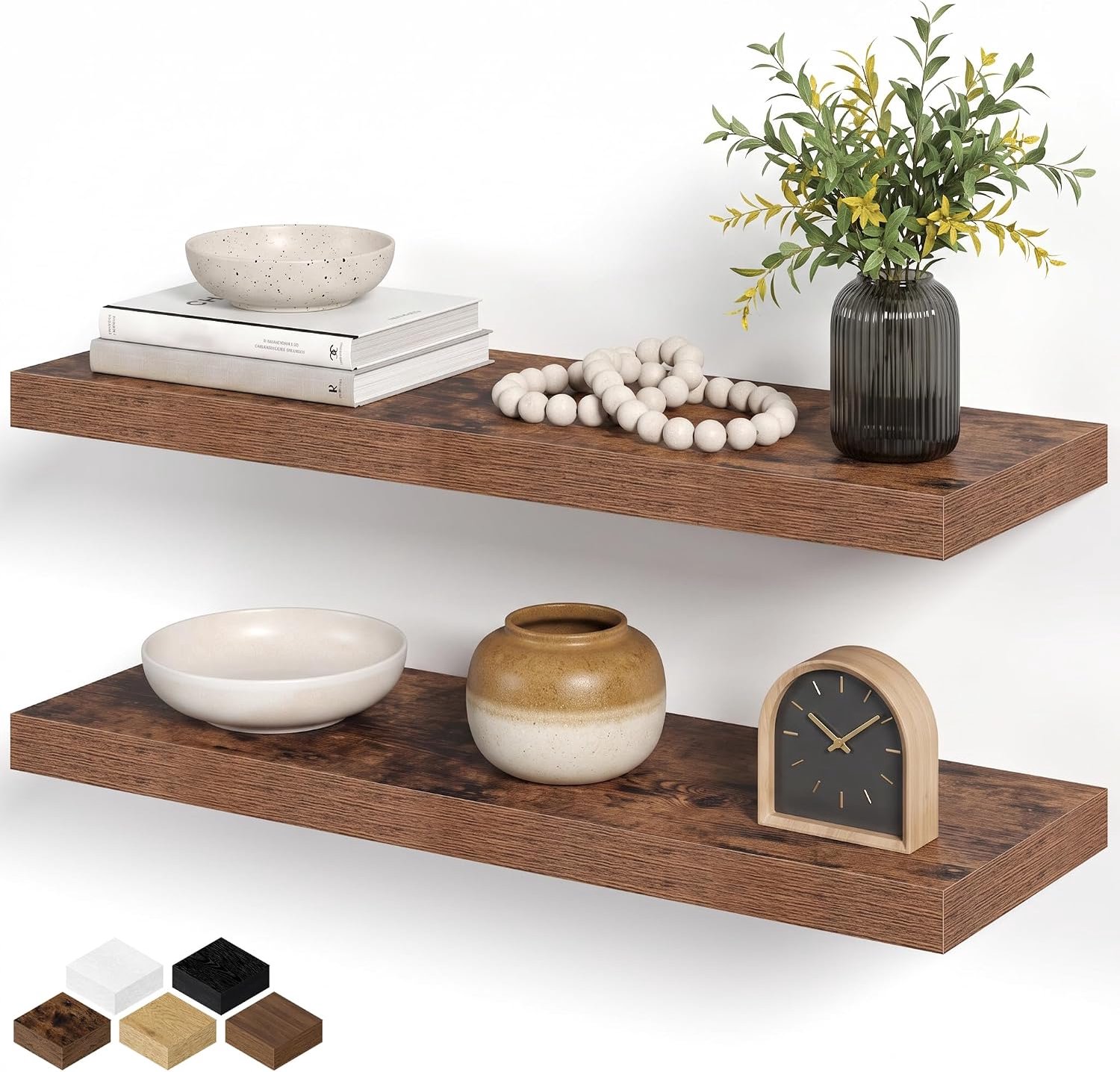 Zwevende planken voor muur, 28 inch zwevende planken set van 2, wandgemonteerde rustieke houten plank voor badkamer, woonkamer, slaapkamer en keuken, hangplank voor opslag, boeken, woondecoratie
