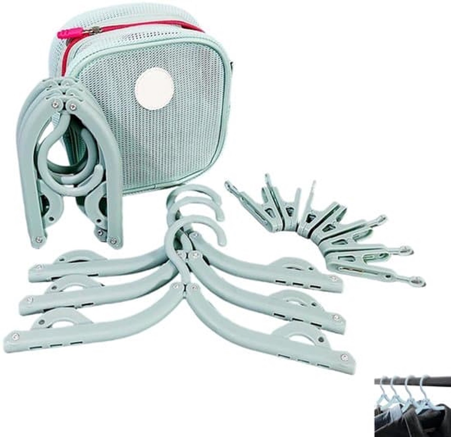 Losse verpakking, opvouwbare reishanger, hanger met 12 clips, draagbare opvouwbare hanger, hanger met opbergdoos, opvouwbare hanger speciaal voor cruiseschepen