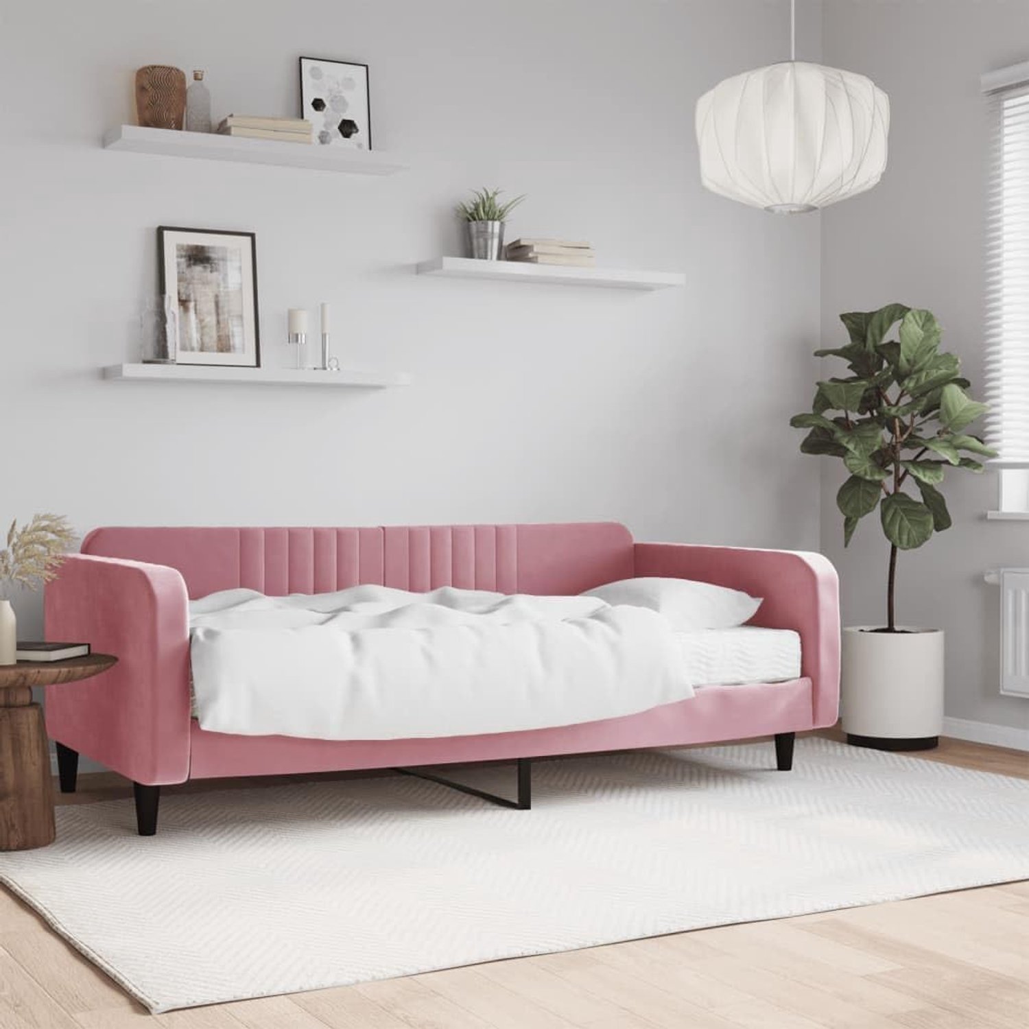 2 in 1 slaapbank met schuimmatras standaard roze 100x200 cm