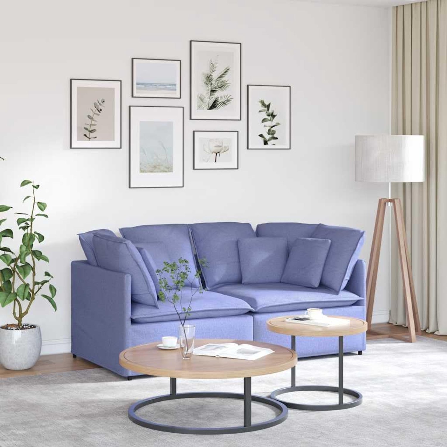 Hoekbank met kussens in jeansblauw stof bankstel voor woonkamer, 2-delig zitmeubel met metalen frame en modulair design voor flexibele indeling van de ruimte