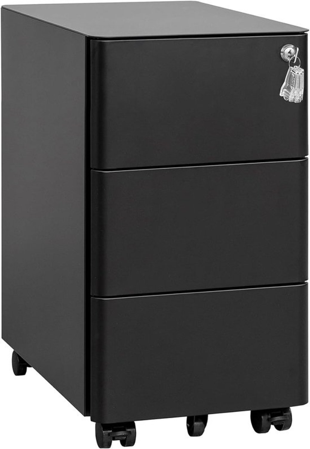 Rolcontainer Archiefkast - Verrijdbare opbergkast - Voor het thuiskantoor - Afsluitbaar vergrendelingssysteem - 46 x 30 x 54 cm - Zwart