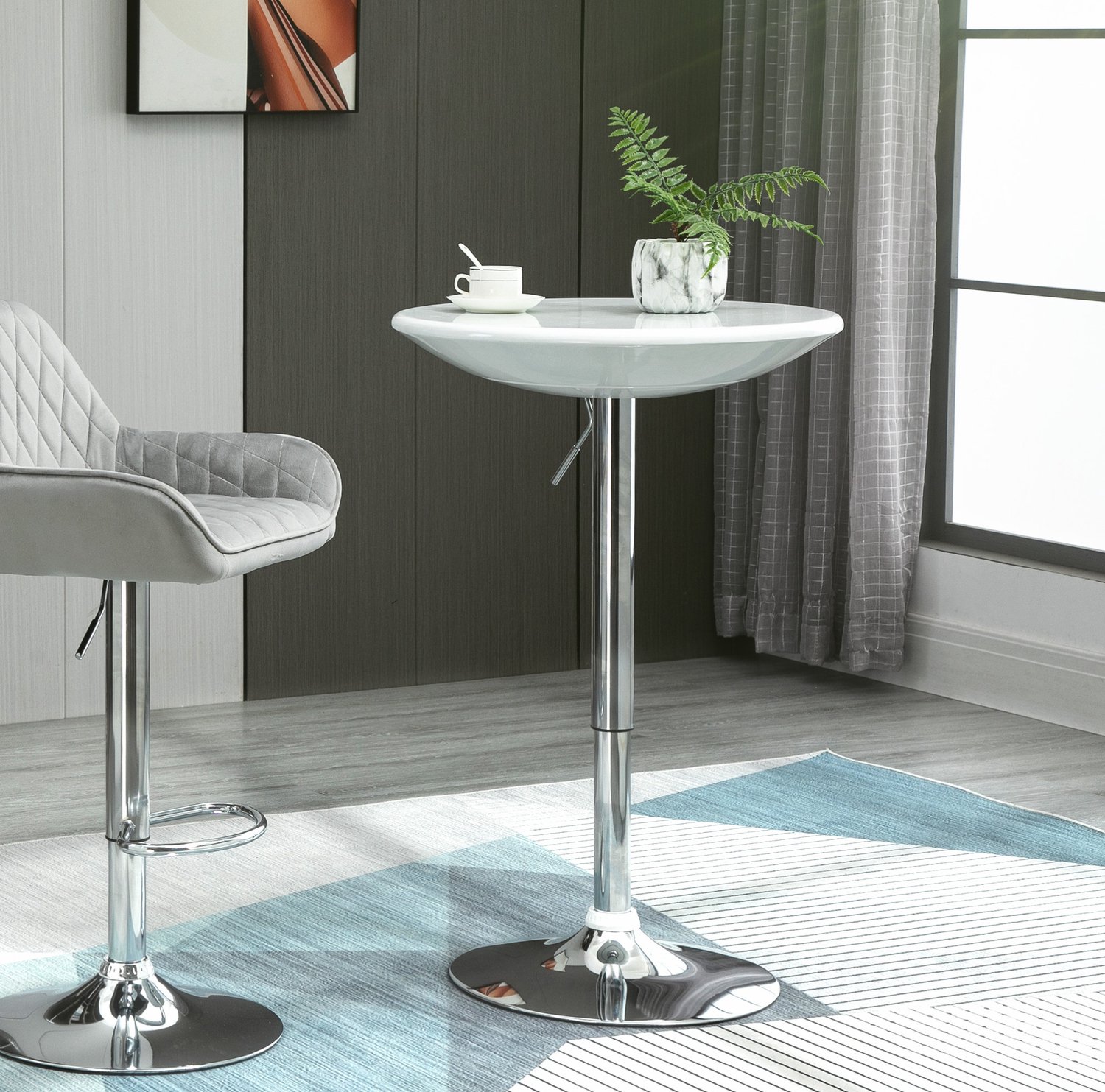 CHICFURN Bartafel - In hoogte verstelbaar - Draaibaar - Metalen voet - Wit