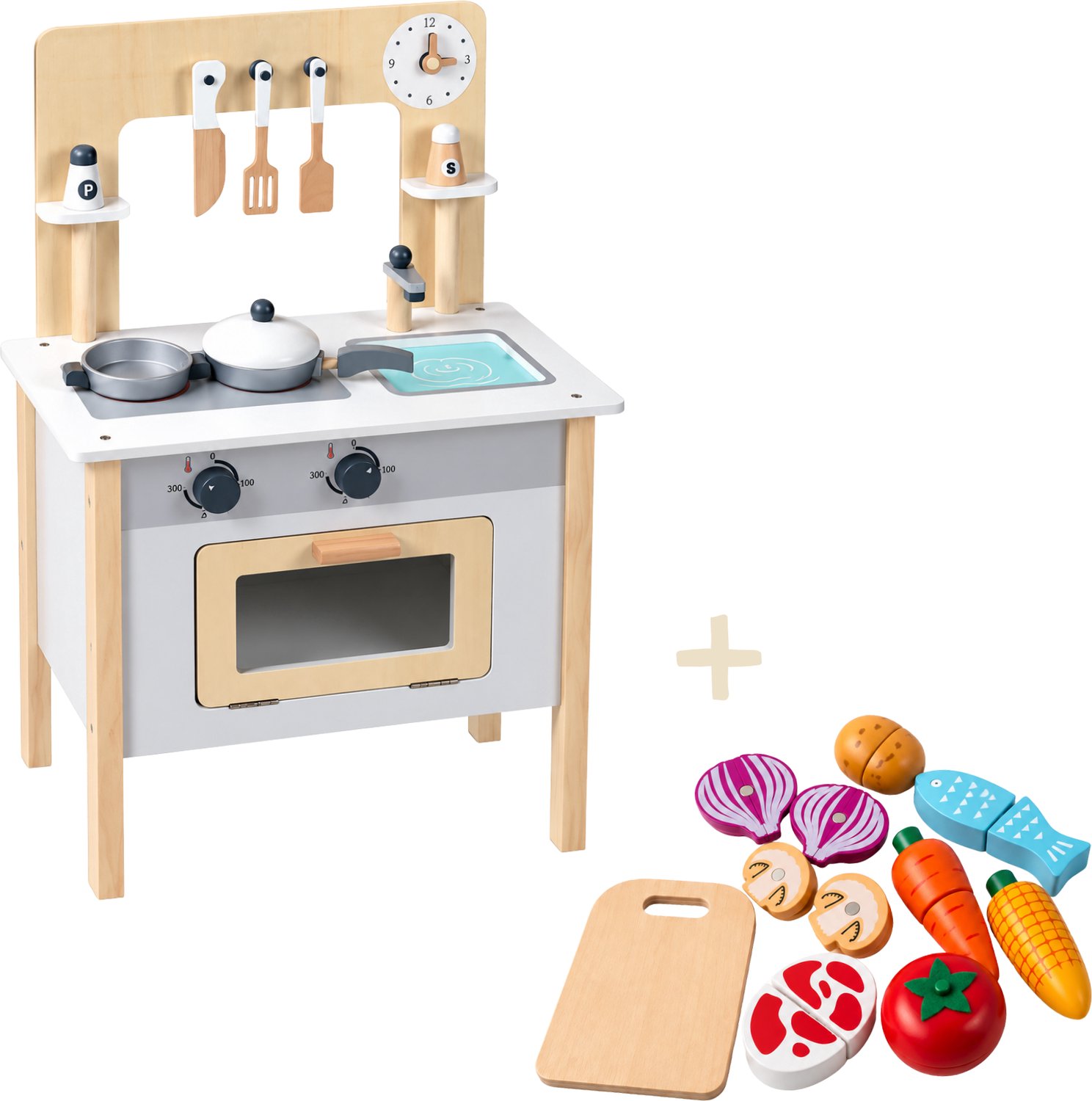 Dastium Kids - Speelkeuken - Houten Speelgoed Keuken - Kinderkeuken - Keukentje - Inclusief Accessoires - Met Pannen, Kookgerei en Speelgoed Eten
