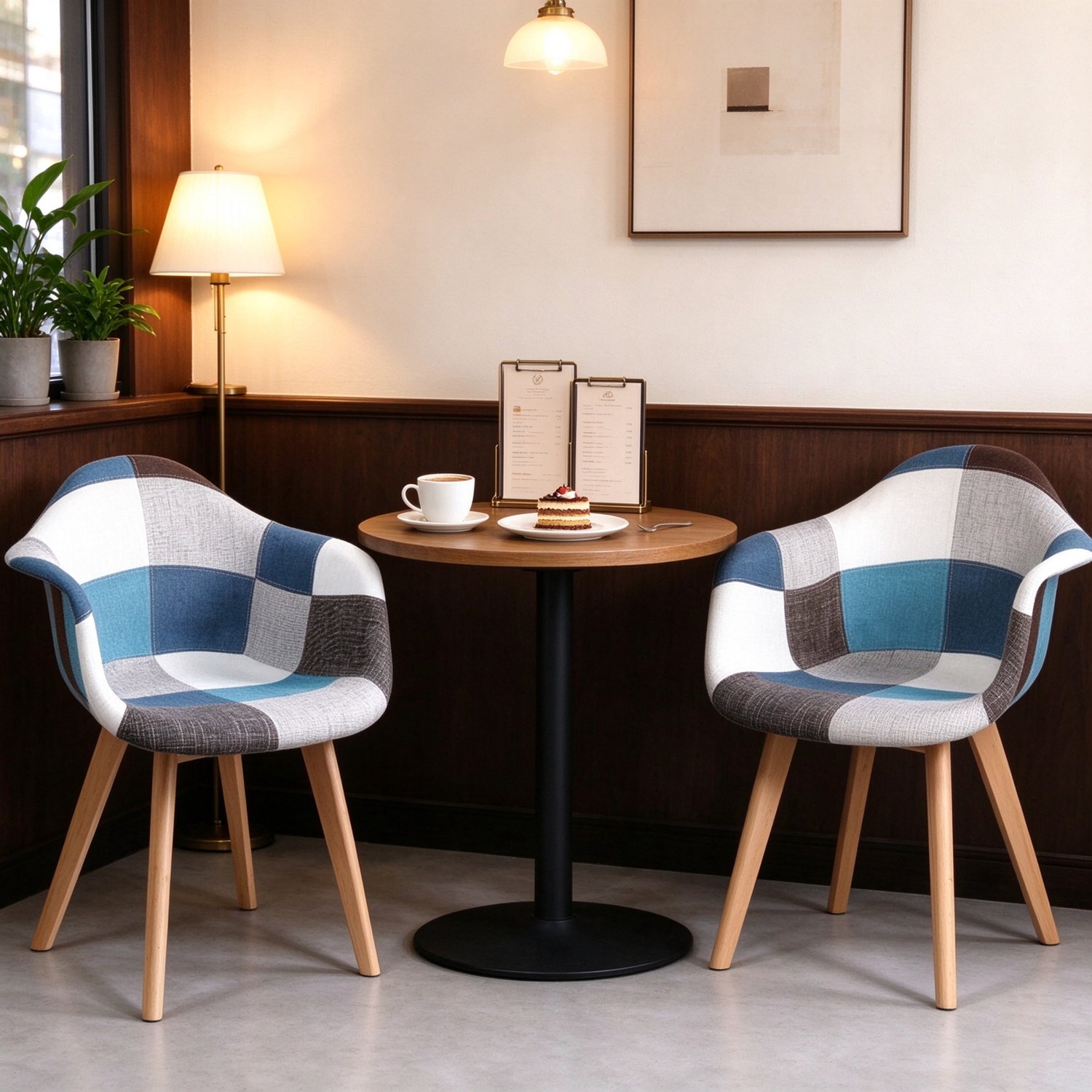 Clruro Eetkamerstoelen - 43×47×81,5 cm - Set van 2 - Patchwork en Armleuningen - Textiel/Hout