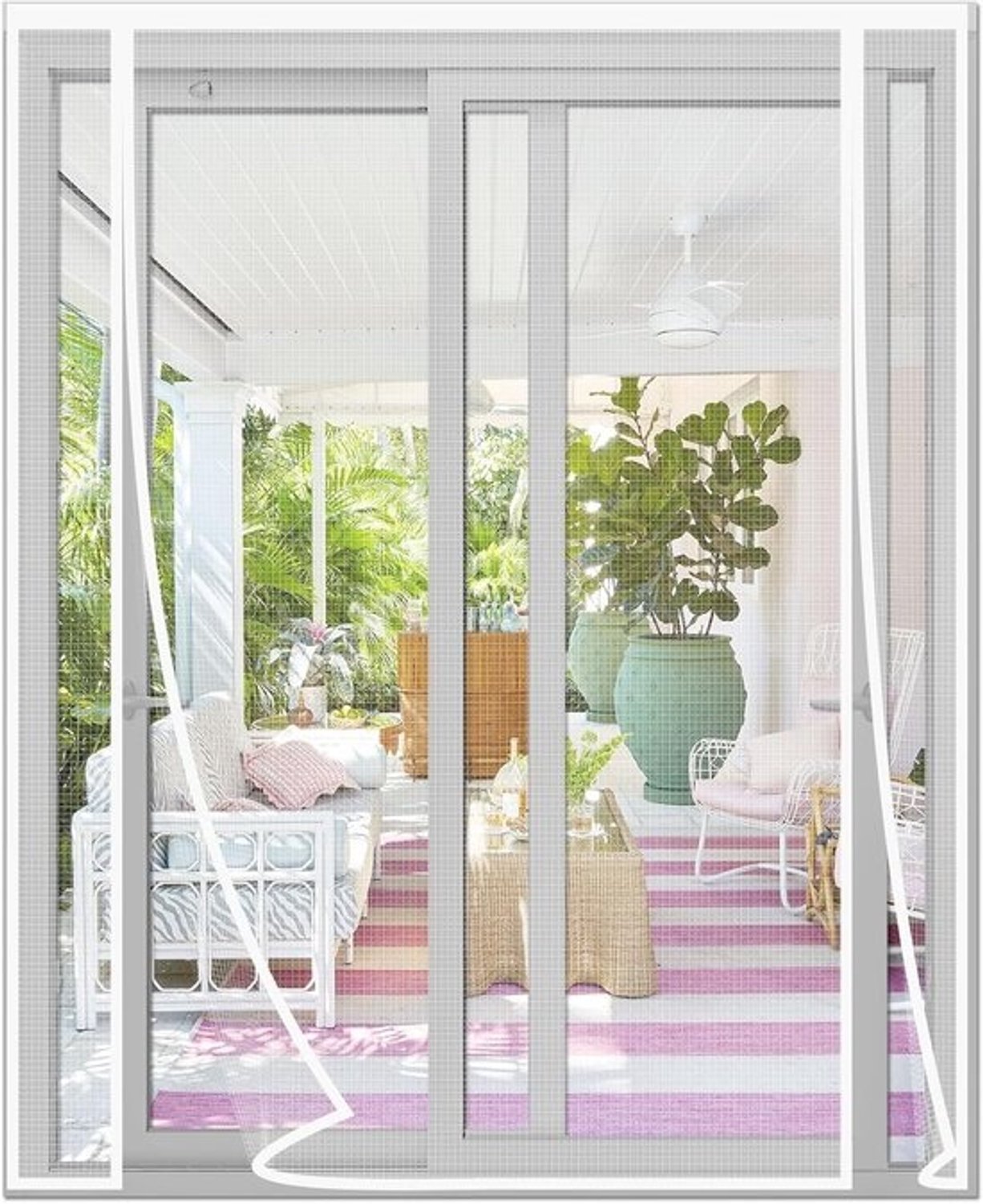 Dubbelbreed magnetisch vliegengordijn voor deur - 160x215 cm, wit - hordeur met automatische sluiting