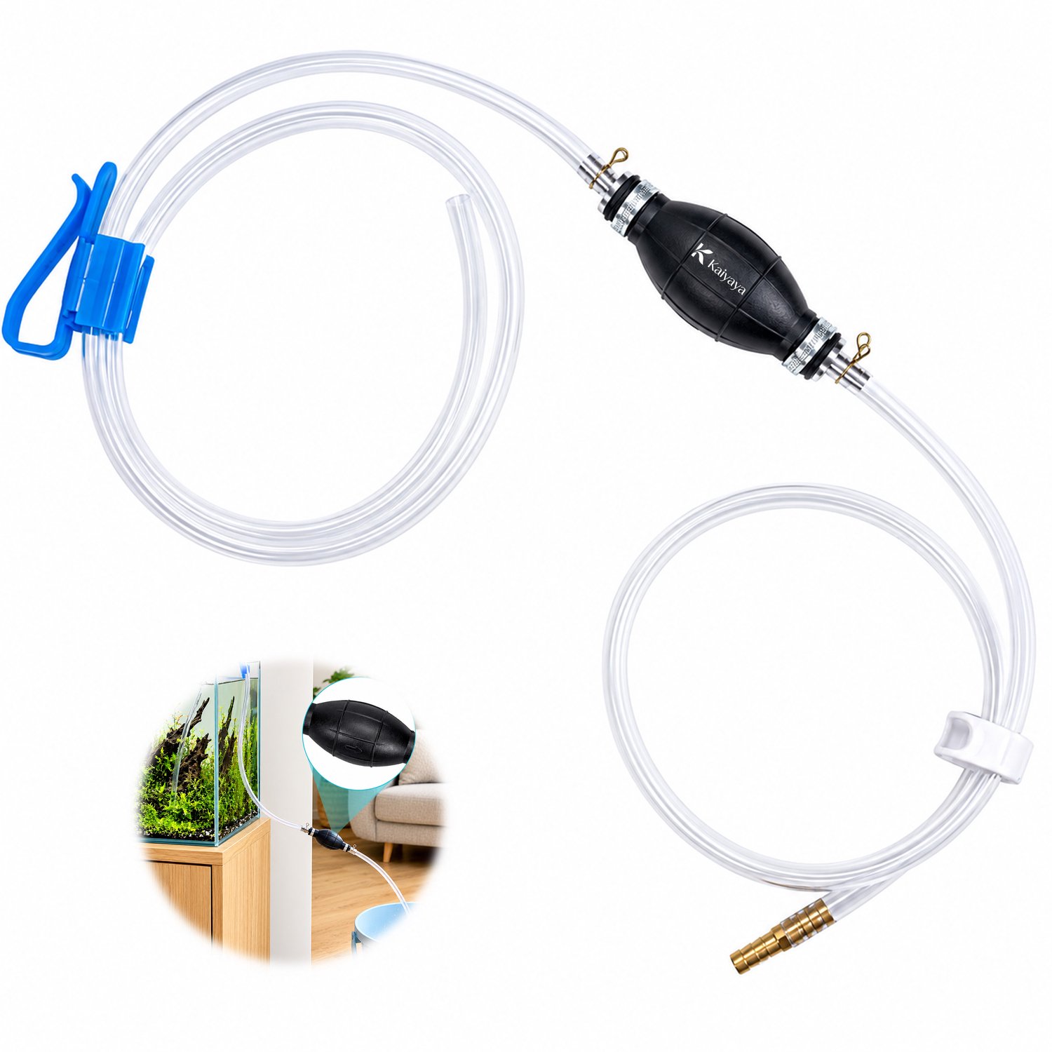 Kaiyaya - 1 stuk Handpomp - Transparante hevelpomp met 2 meter slang - Voor benzine, diesel en water - Inclusief klemmen en messing kop