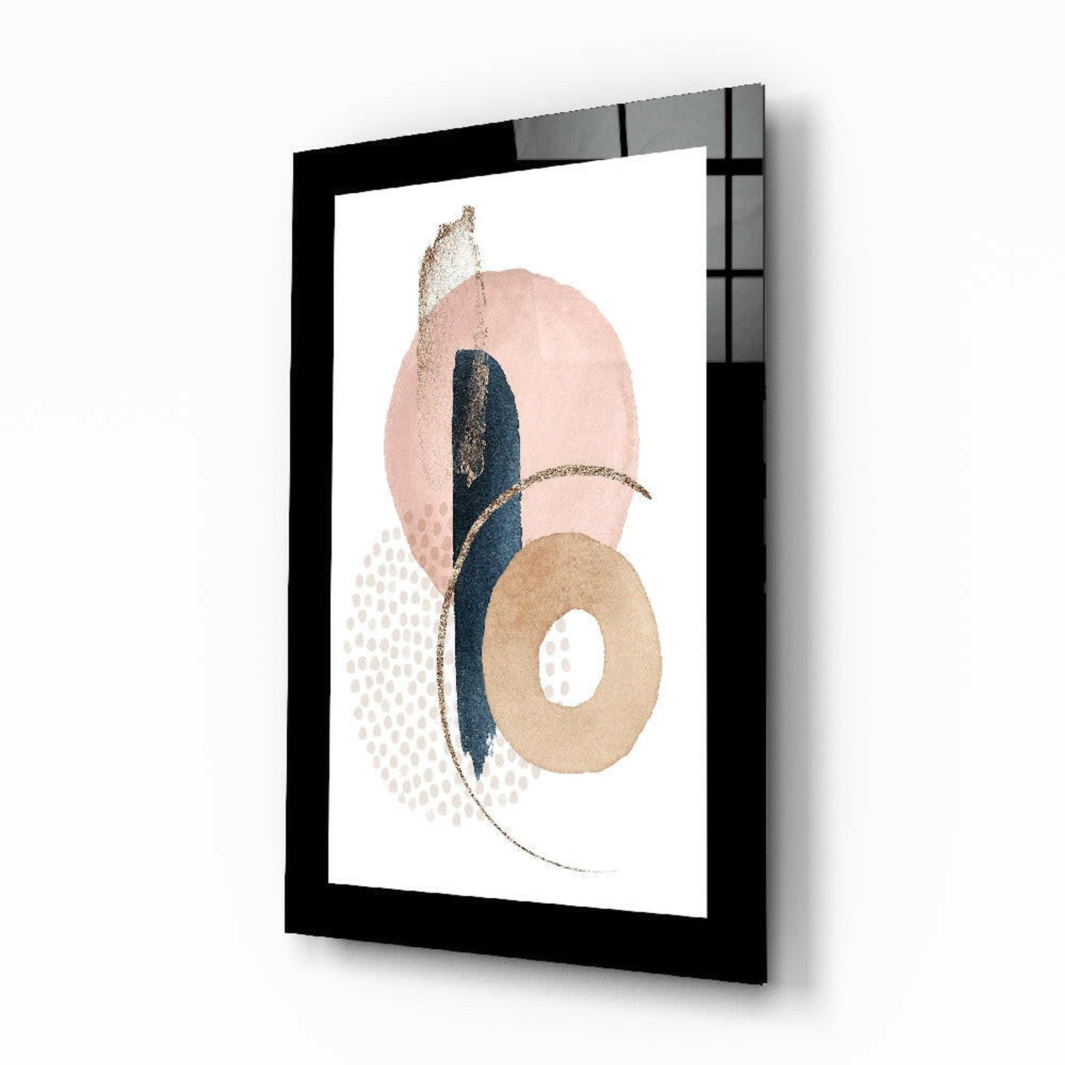 Glasschilderij – Roze Cirkel en Beige Ring – Kunstzinnige Wanddecoratie
