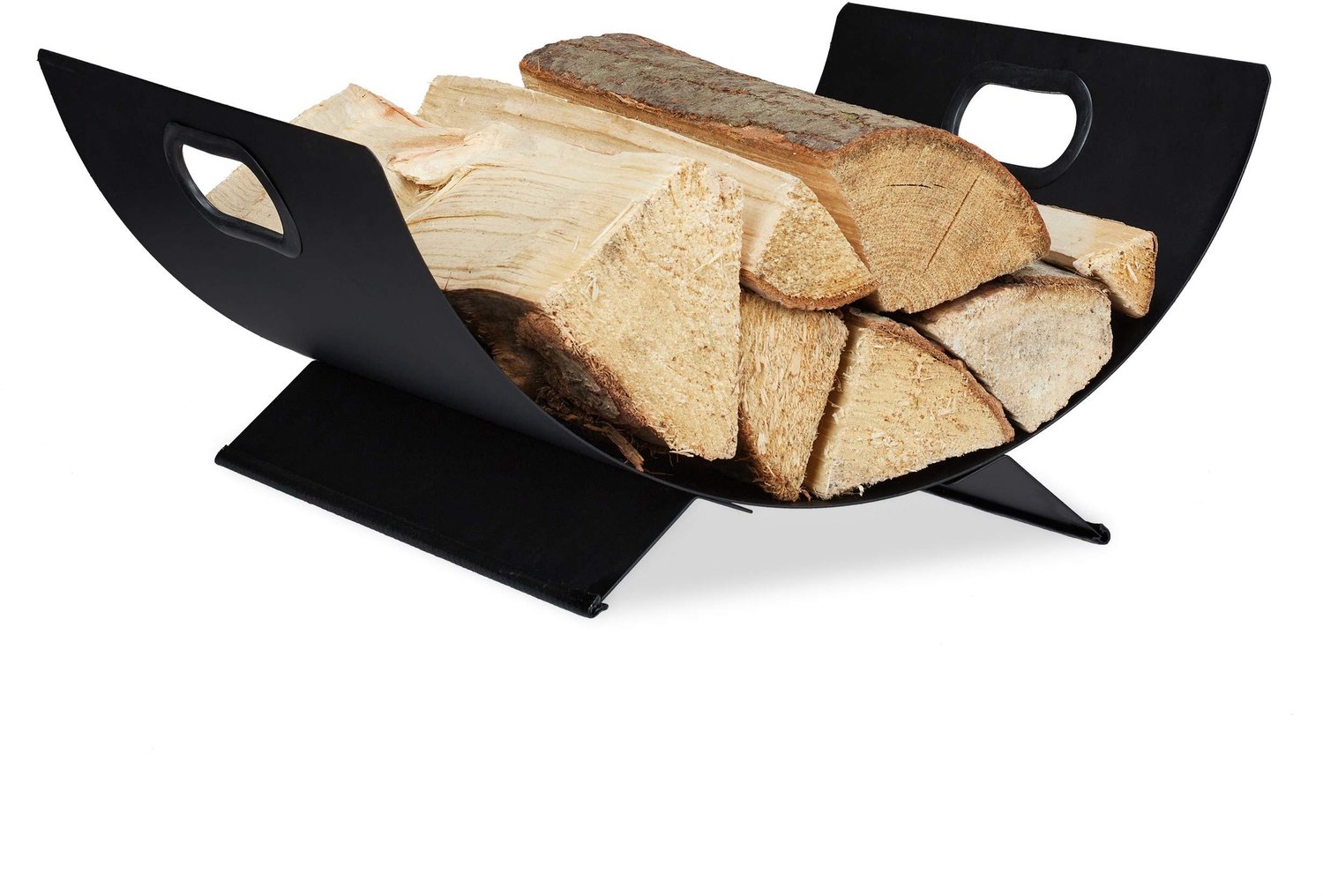 Famanu – Houtmand voor haardhout, modern design, 18,5 x 40,5 x 33 cm, zwart