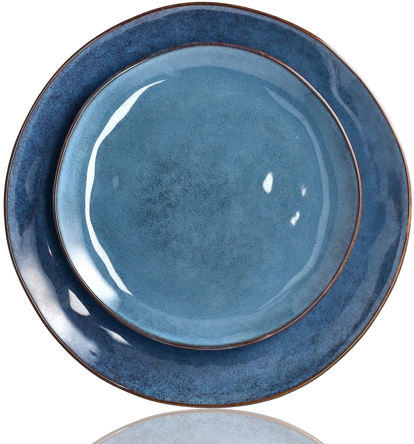 Bordenset Blauw 2-Delig – Dinerbord 27,4 cm + Ontbijtbord 20,5 cm – Keramische Borden met Opstaande Rand – Blauw Servies