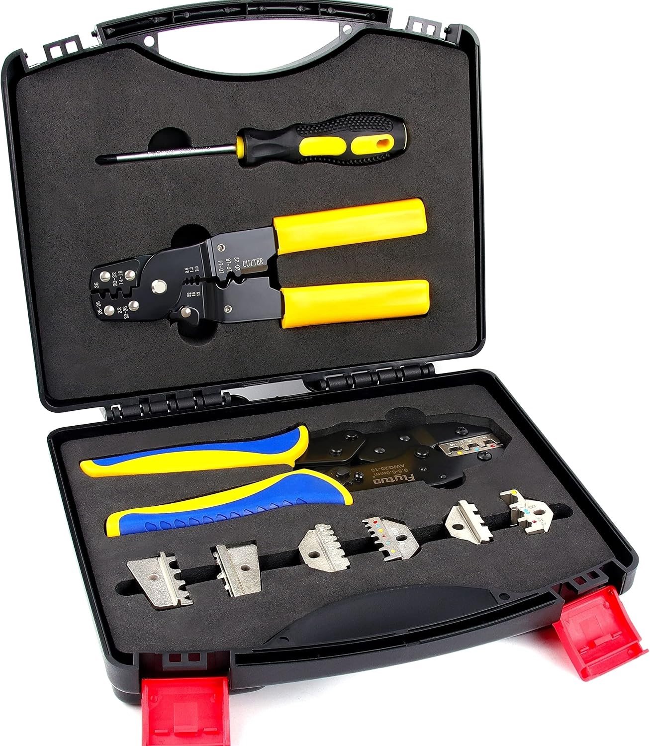 Complete Crimping Tool Set met Draadstripper en Kabelsnijders voor Geïsoleerde en Niet-Geïsoleerde Kabels met 4 Verwisselbare Punttips