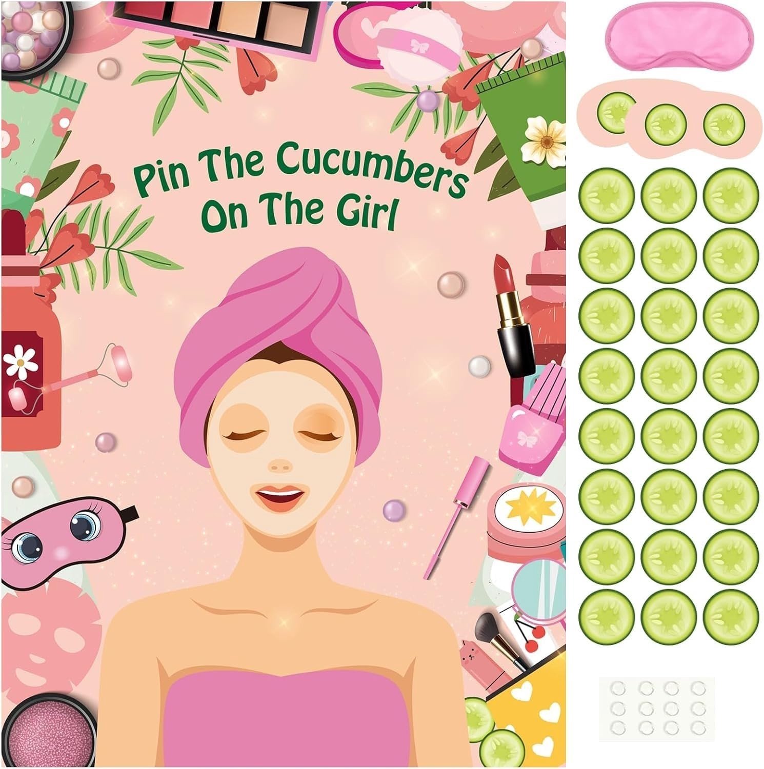 Spa party spel voor meisjes, Pin de Komkommer op het Meisje, Make-up, Slumber Party, Feestbenodigdheden voor Vrouwen en Kinderen