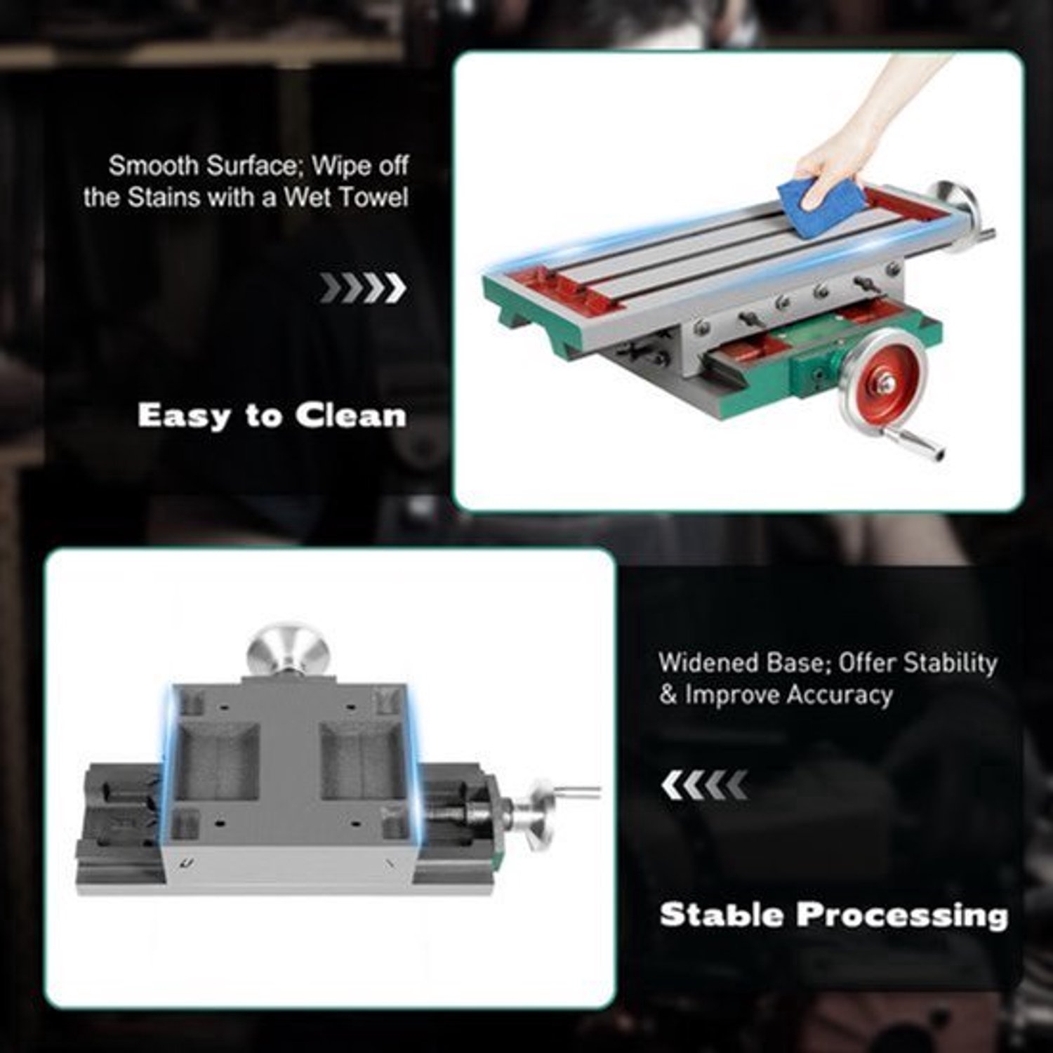 Freesmachine Werktafel - Groen - 230 mm X-as Reis - 110 mm Y-as Reis - Gietijzer - Voor Precisiewerk
