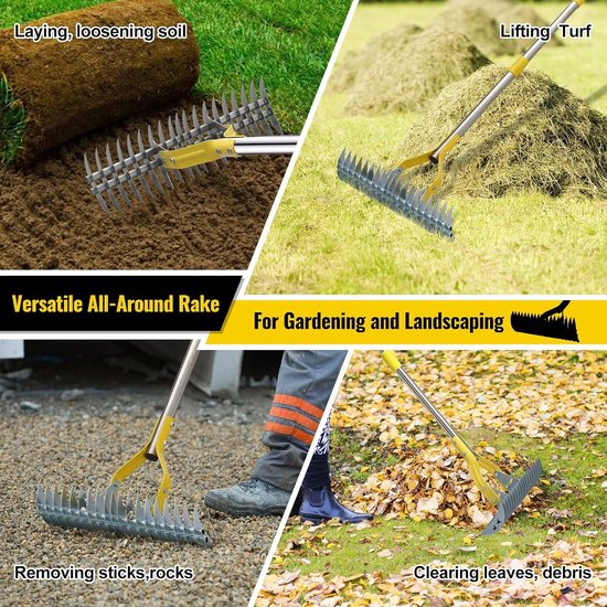 Verstelbare Hark met Lange Handgreep van 114 cm, Robuuste Tuinhark voor Onkruid, Bemesting en Schoonmaken van Dood Gras — afbeelding 4