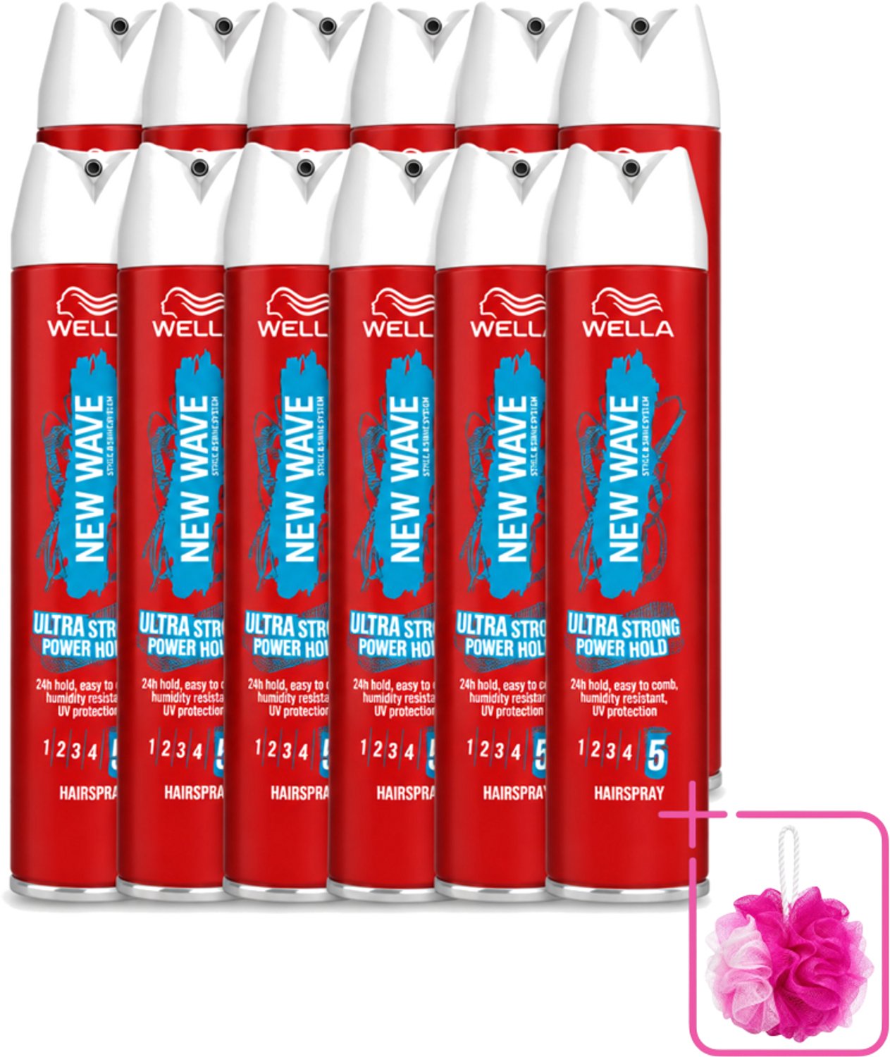 12 x Wella – New Wave Rock’n Hold Ultra Strong – Haarspray – 250 ml - Bulkverpakking - Haarspray - Douchemop - Stevigheid