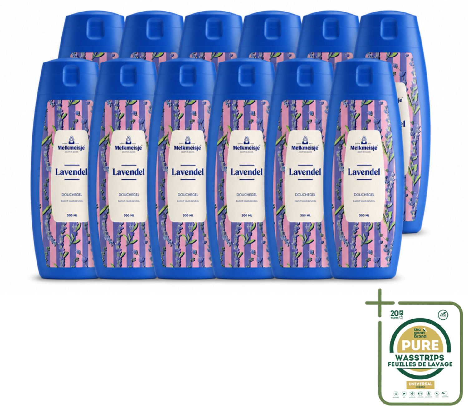 12 x Melkmeisje – Douchegel – Lavendel – Zacht Huidgevoel – 300 ml - Wasstrips - Bad En Douche Crème - Melkcrème - Zachte Huid - Badcrème - Douchecrème