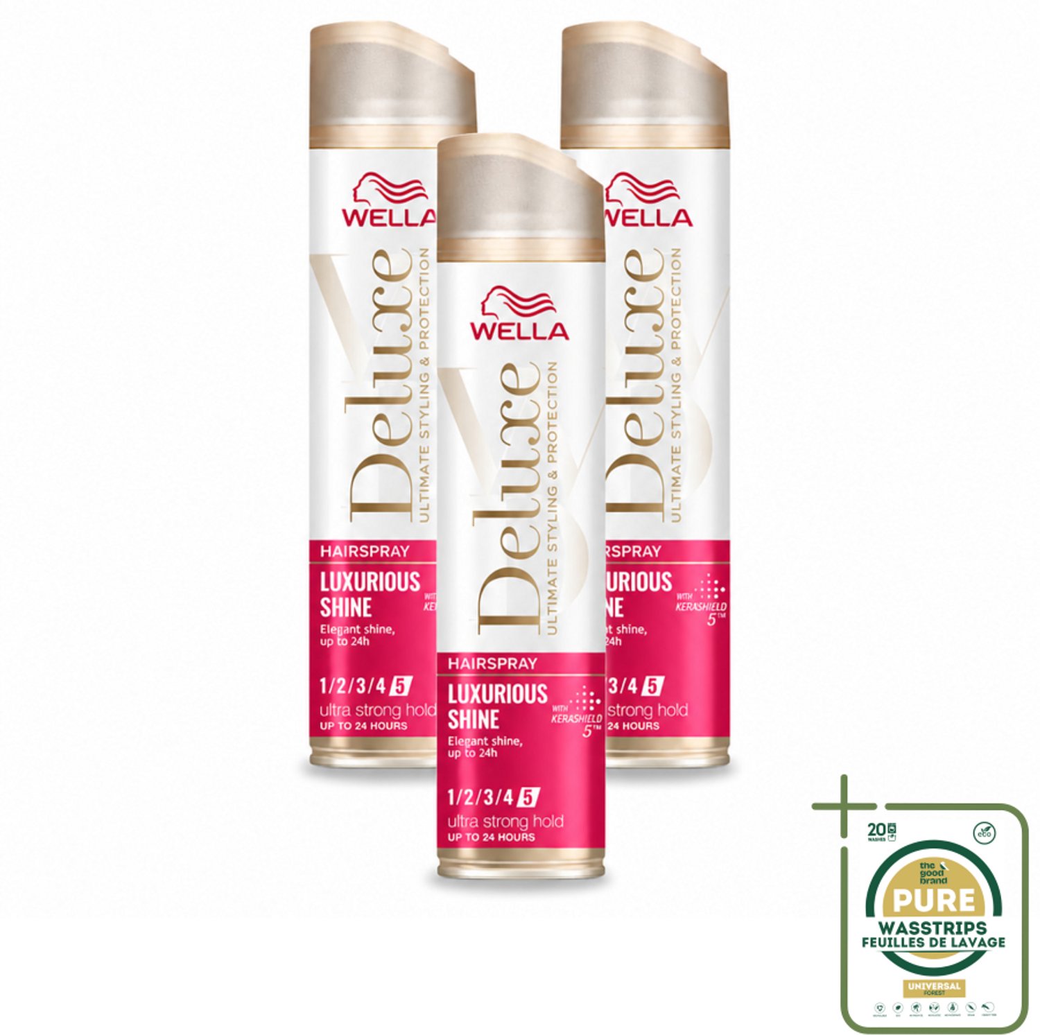 3 x Wella – Deluxe Luxurious Shine – Haarspray – 250 ml - Wasstrips - Haarspray - Glans - UV Bescherming - Anti-pluis - Haar Fixatie