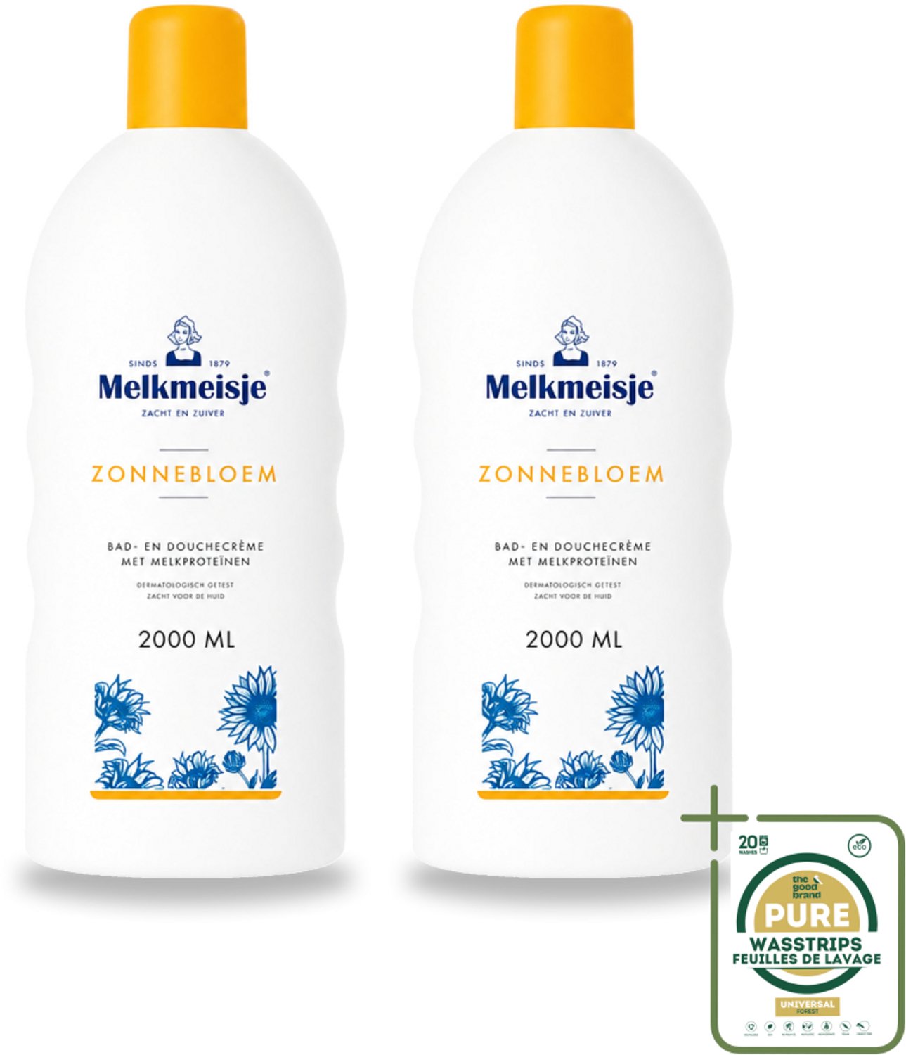 2 x Melkmeisje – Bad & Douchecrème – Zonnebloem – 2000 ml - Wasstrips - Bad En Douchecrème - Badcrème - Douchecrème - Zonnebloem En Melk - Huidverzorging